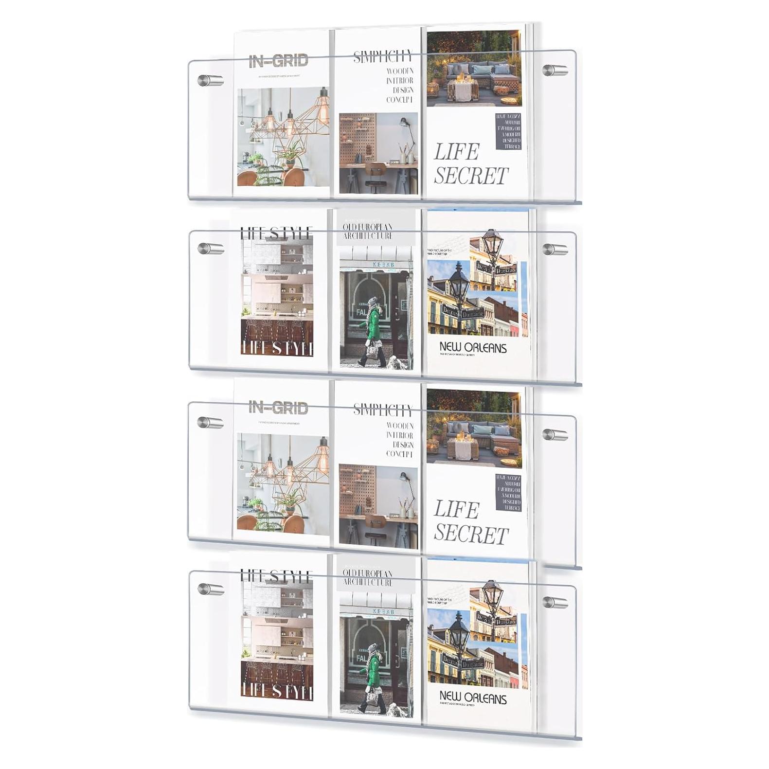 Paquete de 4 Soportes de Revistas Acrílico Transparente 53.34 cm