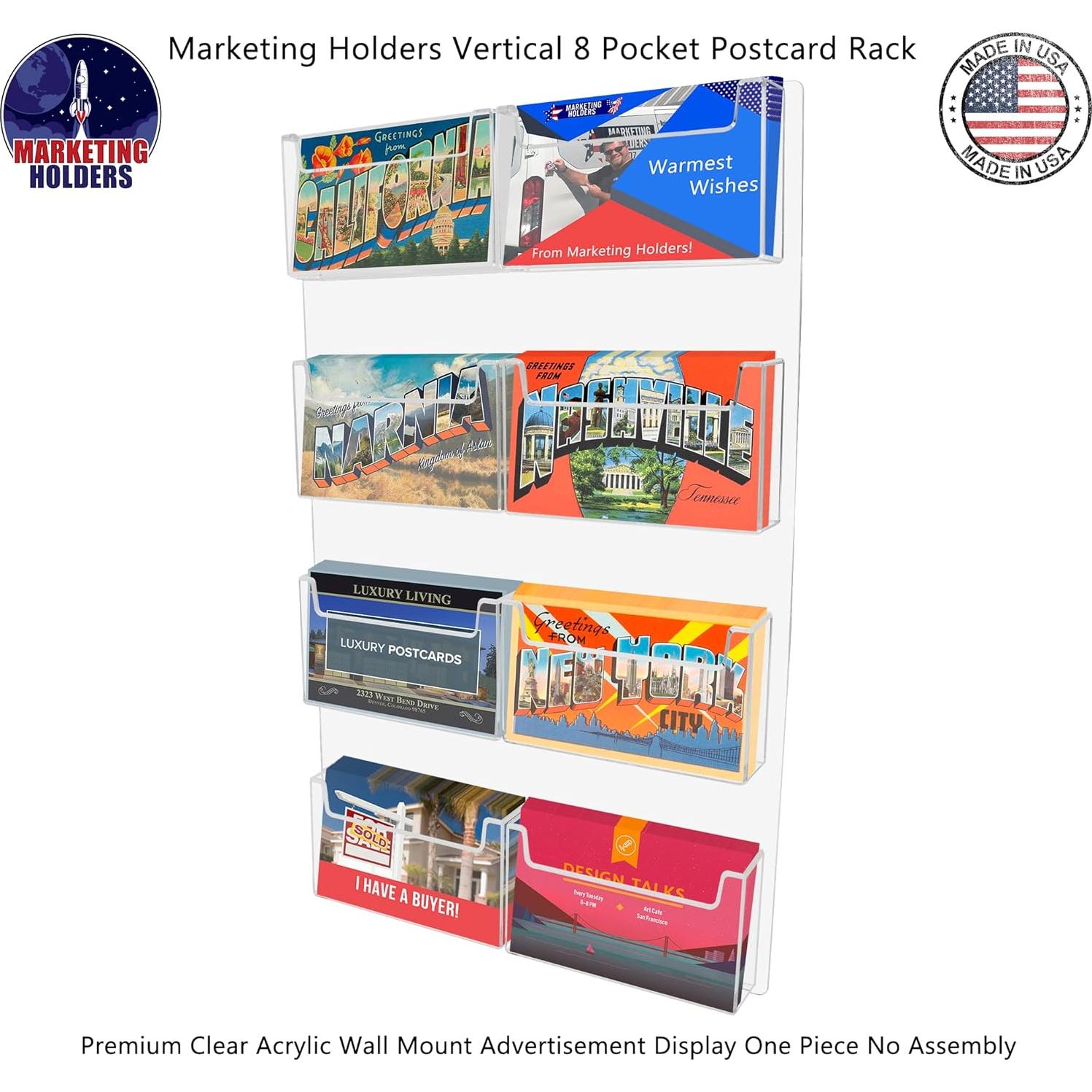 Soporte Acrílico para Postales 8 Bolsillos 15.24 cm Marketing Holders
