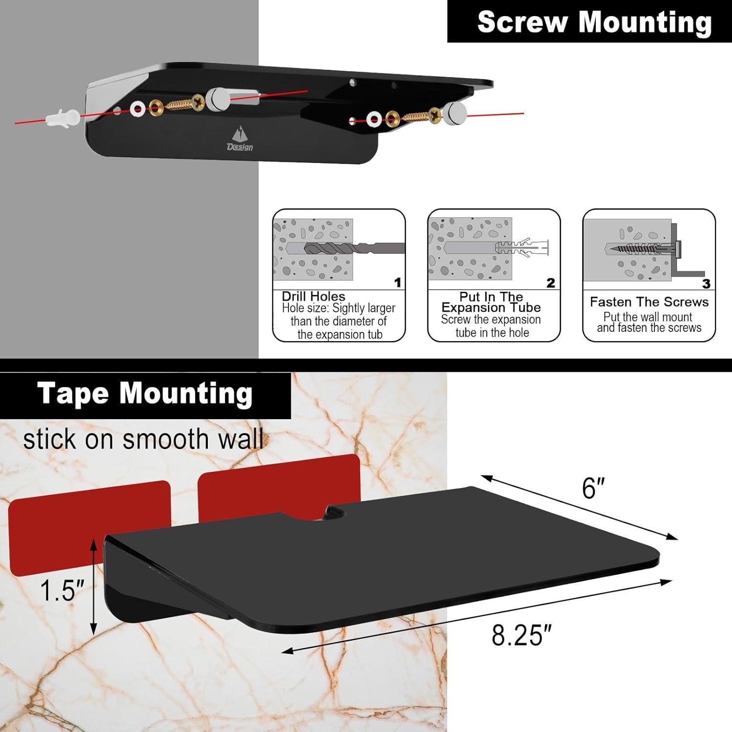 Estantes Flotantes de Acrílico TXEsign - Paquete de 2, Negro
