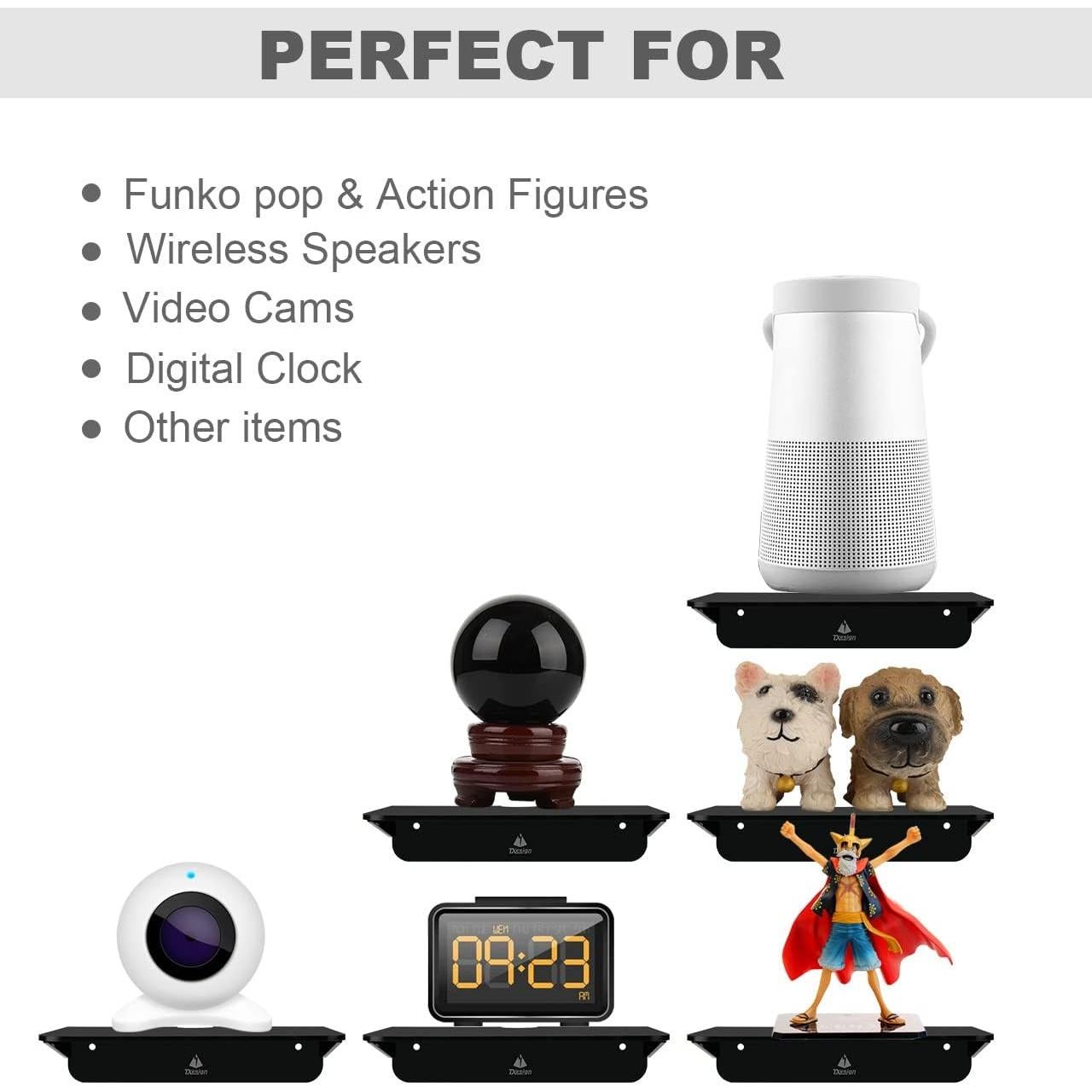 Estantes Flotantes de Acrílico TXEsign - Paquete de 2, Negro