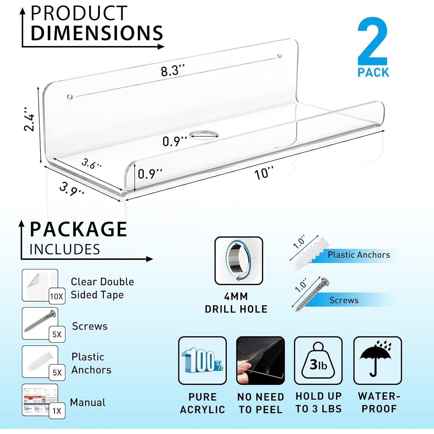 Juego de 2 Estantes Flotantes Acrílico Transparente OAPRIRE 25.4cm