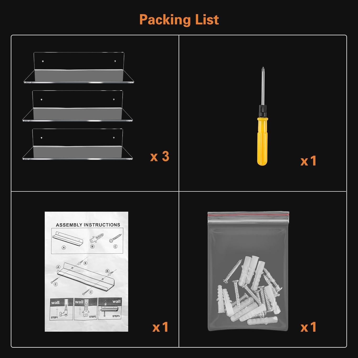 Estante Flotante Acrílico Jansburg en Forma de L 30.48 cm - Paquete de 3