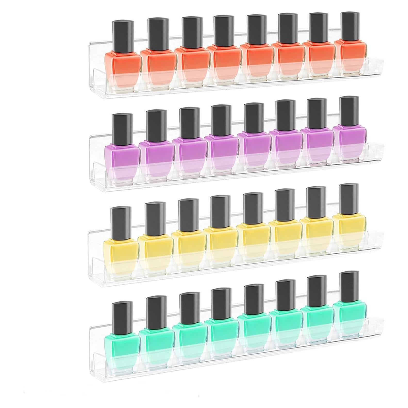ROYALITA 8-Pack Acrylic Shelves - Nail Polish Organizer Wall Mounted Shelves, Nail Polish Rack with Removable Anti-Slip End Inserts, Nail Polish Holder for Bottles Nail Polish Display & Storage Shelf
