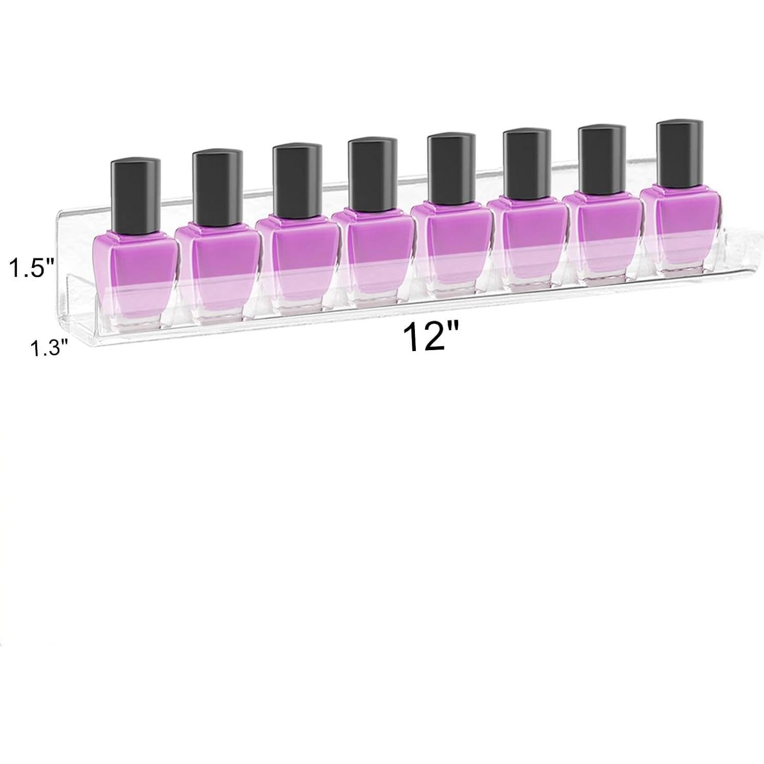 ROYALITA 8-Pack Acrylic Shelves - Nail Polish Organizer Wall Mounted Shelves, Nail Polish Rack with Removable Anti-Slip End Inserts, Nail Polish Holder for Bottles Nail Polish Display & Storage Shelf