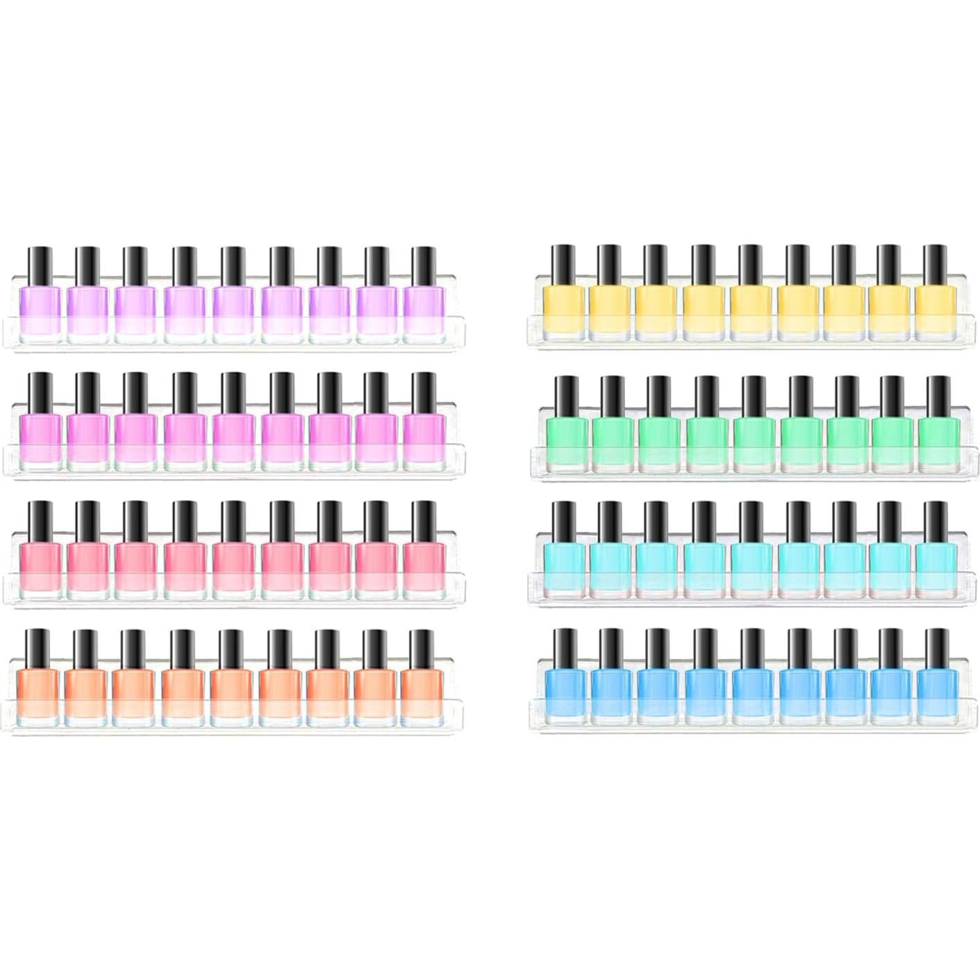 ROYALITA 8-Pack Acrylic Shelves - Nail Polish Organizer Wall Mounted Shelves, Nail Polish Rack with Removable Anti-Slip End Inserts, Nail Polish Holder for Bottles Nail Polish Display & Storage Shelf