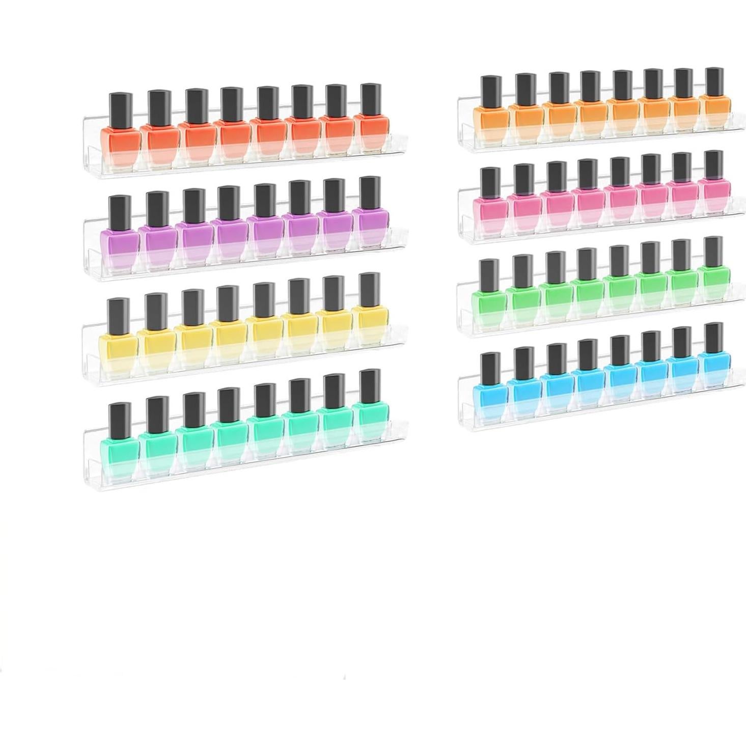 ROYALITA 8-Pack Acrylic Shelves - Nail Polish Organizer Wall Mounted Shelves, Nail Polish Rack with Removable Anti-Slip End Inserts, Nail Polish Holder for Bottles Nail Polish Display & Storage Shelf