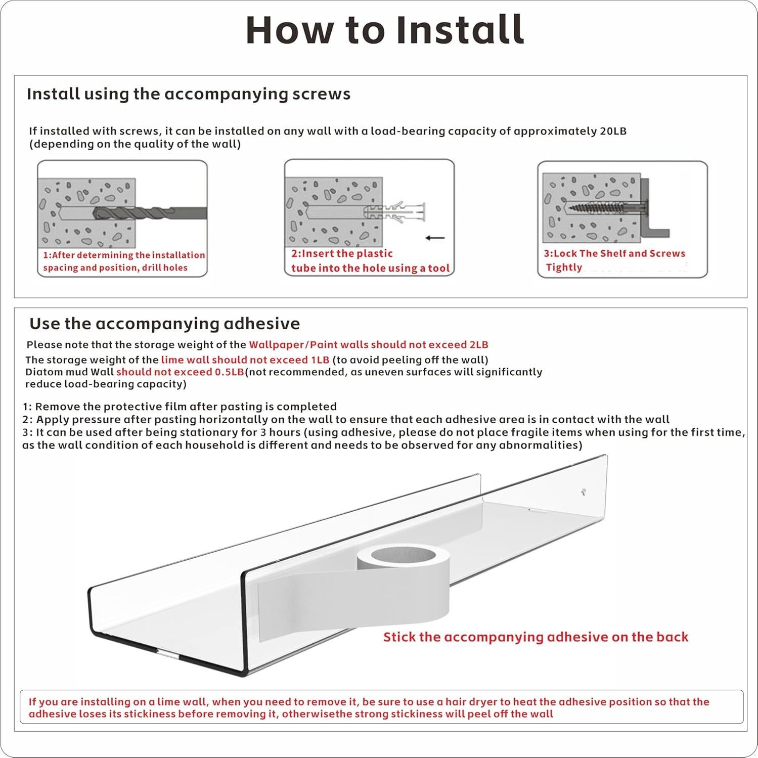 Estantes Acrílicos Flotantes Yieach 38 cm - 4 Unidades
