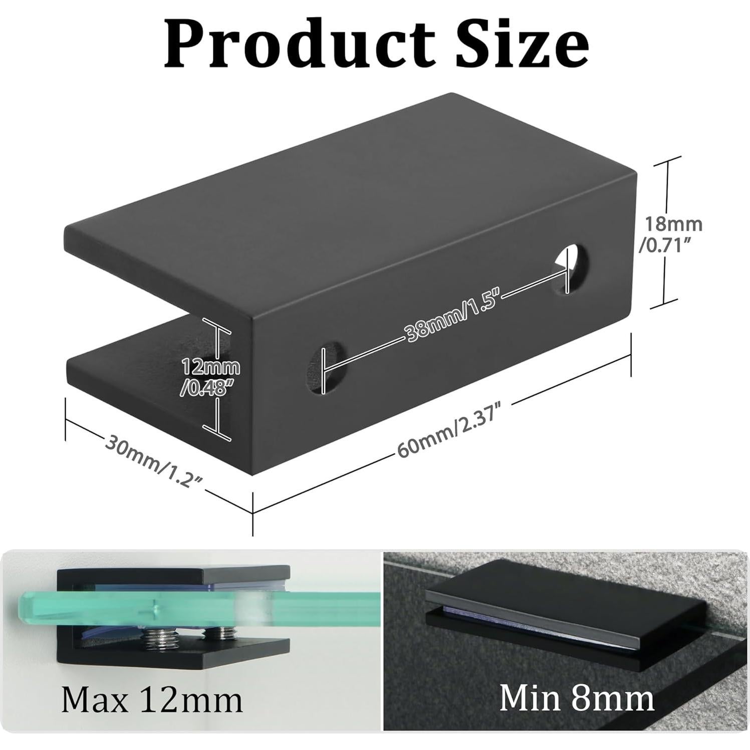 Soportes de vidrio Alise 2 Pcs, acero inoxidable negro mate