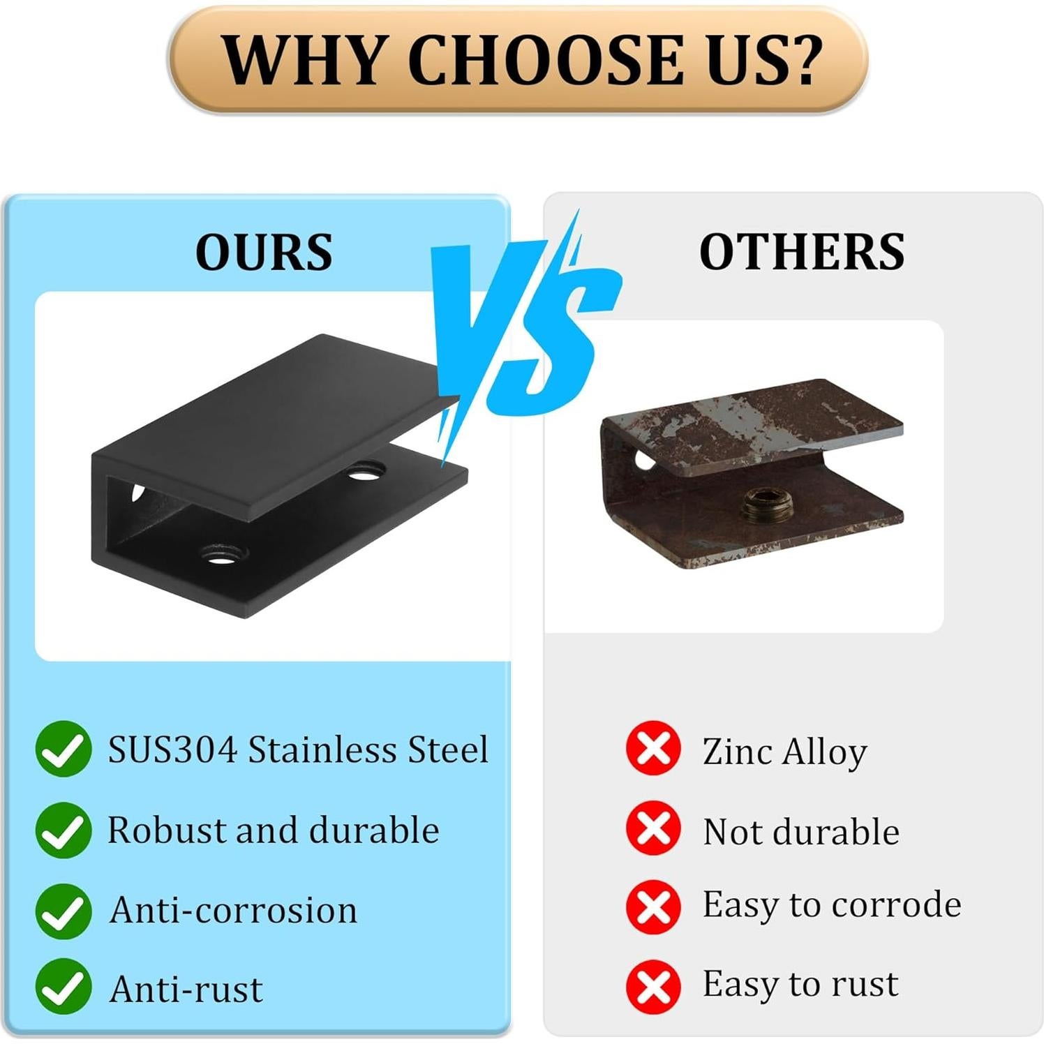 Soportes de vidrio Alise 2 Pcs, acero inoxidable negro mate