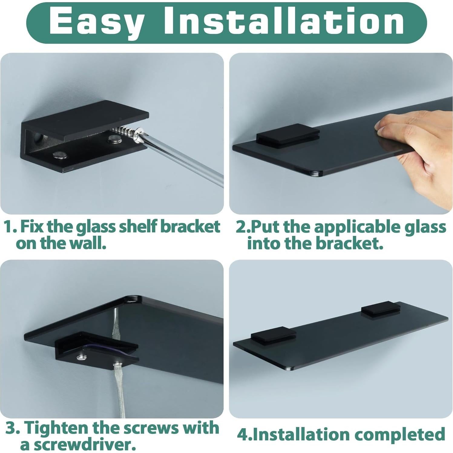 Soportes de vidrio Alise 2 Pcs, acero inoxidable negro mate