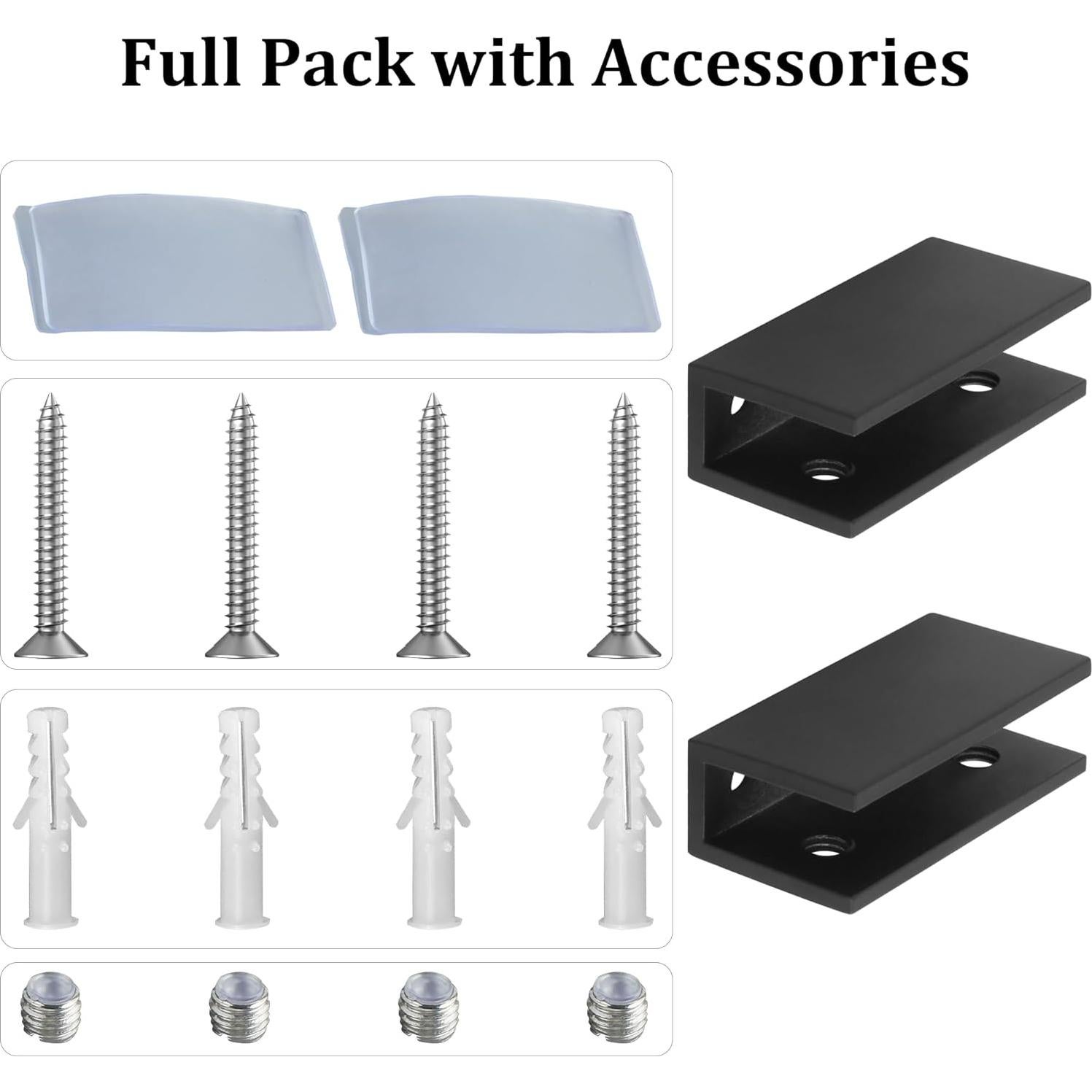 Soportes de vidrio Alise 2 Pcs, acero inoxidable negro mate