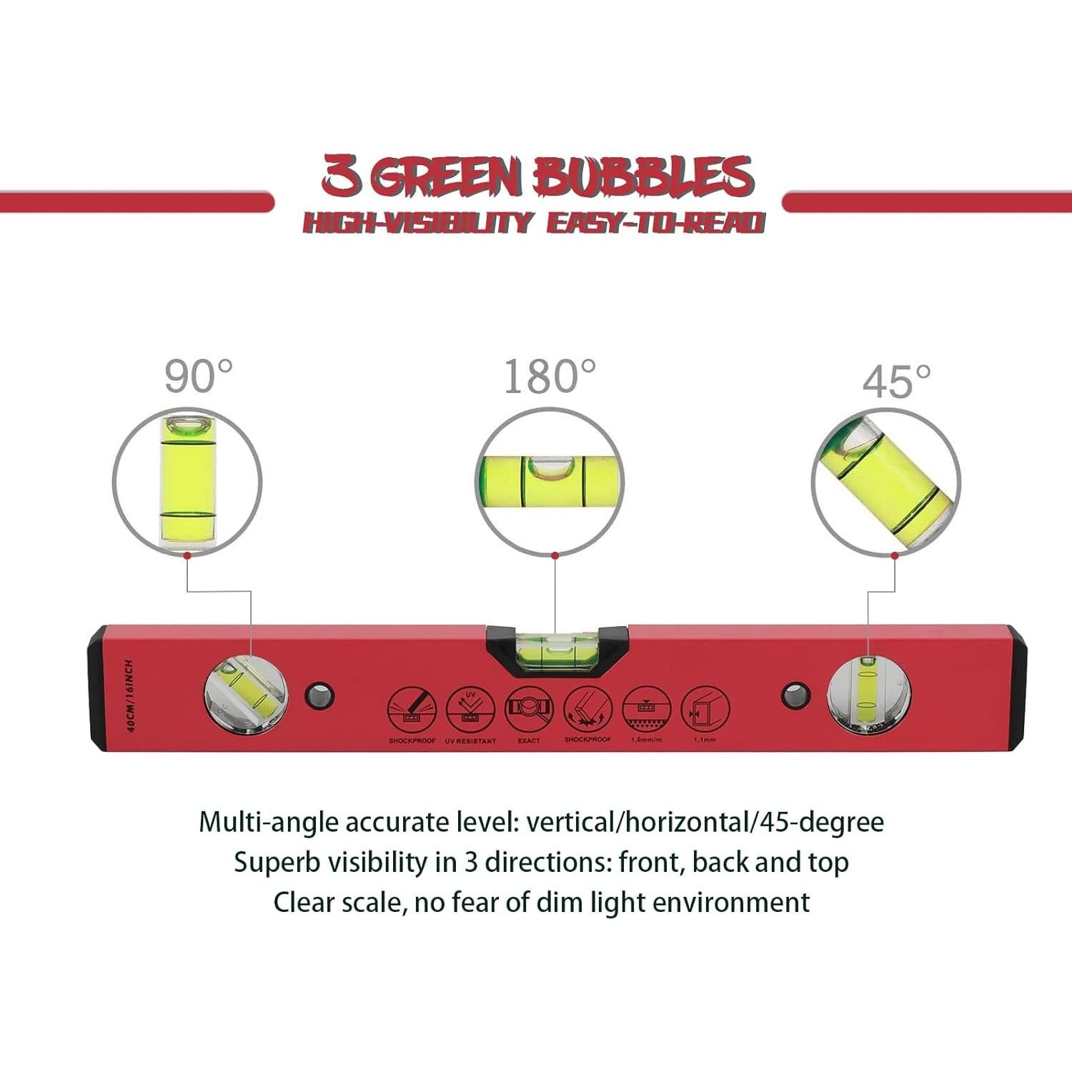 Nivel Torpedo Magnético BETHEL 40.64 cm Aluminio Rojo 3 Viales