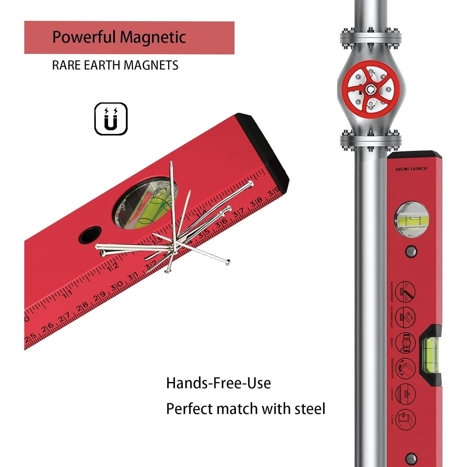 Nivel Torpedo Magnético BETHEL 40.64 cm Aluminio Rojo 3 Viales