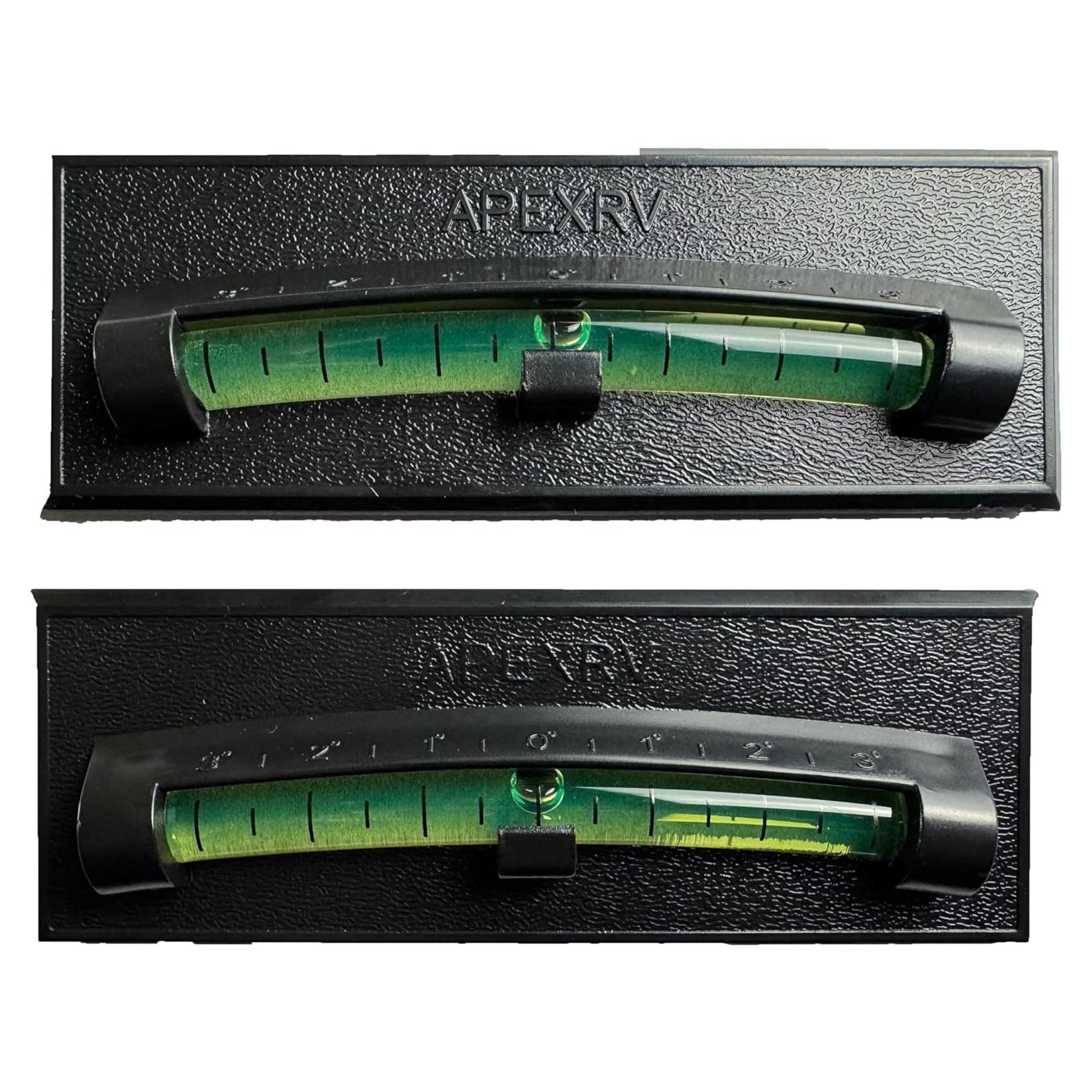 Apex RV Graduated Bubble Level, Never Fade, Long-Lasting, Precision Leveling, Adhesive Back, For RV, Camper, Trailer, Motorhome, and Caravan. Black 2 pack (Black)