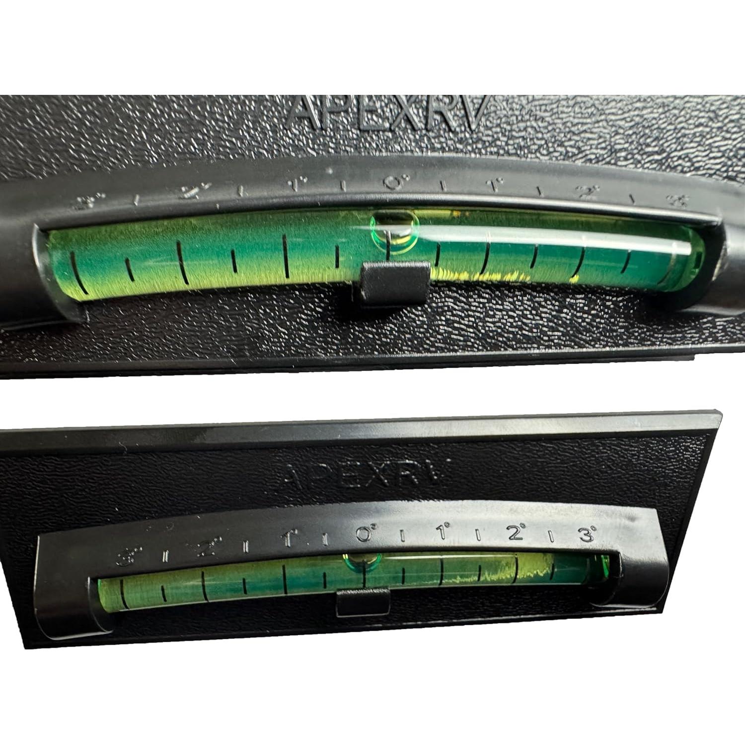 Apex RV Graduated Bubble Level, Never Fade, Long-Lasting, Precision Leveling, Adhesive Back, For RV, Camper, Trailer, Motorhome, and Caravan. Black 2 pack (Black)