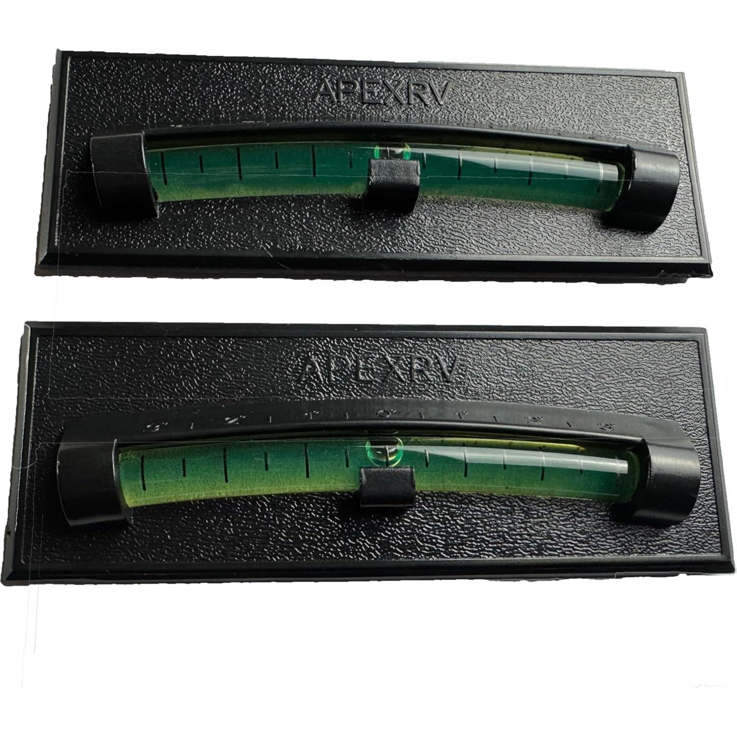 Apex RV Graduated Bubble Level, Never Fade, Long-Lasting, Precision Leveling, Adhesive Back, For RV, Camper, Trailer, Motorhome, and Caravan. Black 2 pack (Black)