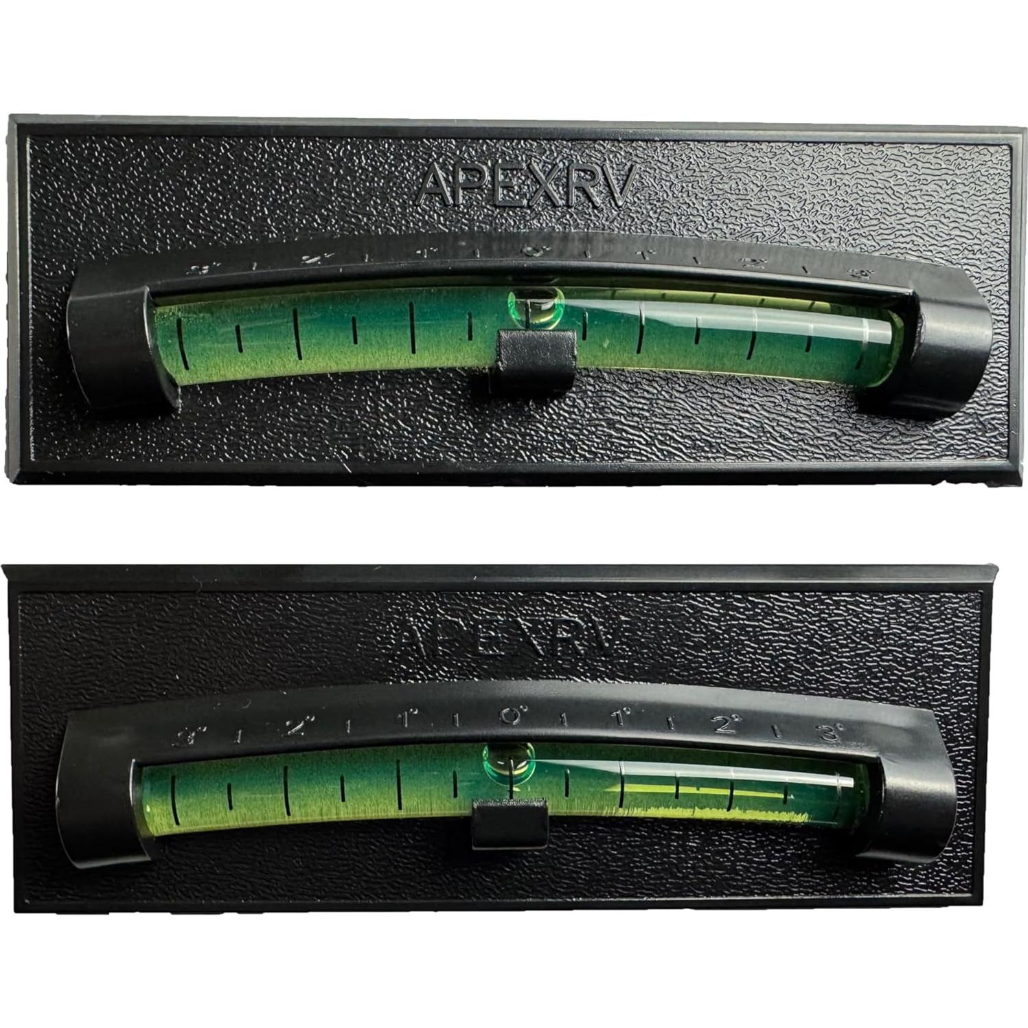 Apex RV Graduated Bubble Level, Never Fade, Long-Lasting, Precision Leveling, Adhesive Back, For RV, Camper, Trailer, Motorhome, and Caravan. Black 2 pack (Black)