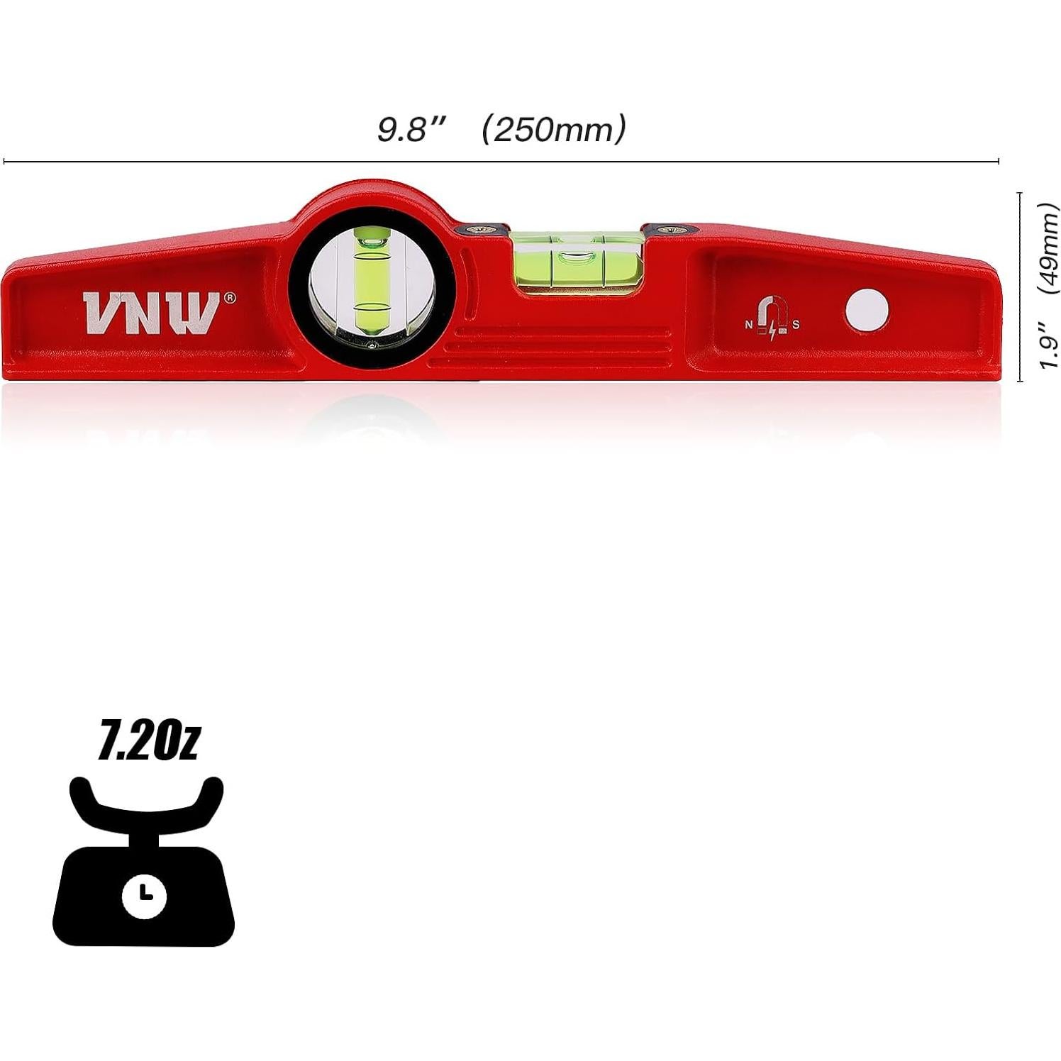 Nivel Torpedo Magnético VNW 25.4 cm con Viales de Burbuja