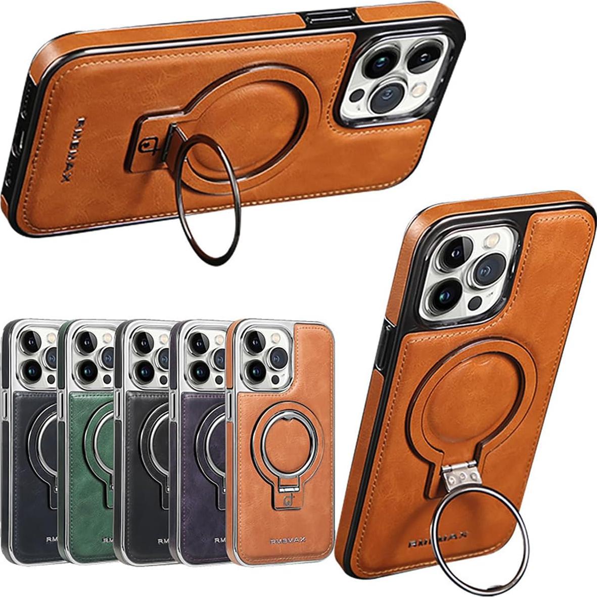 Funda de Cuero Premium Rotroyce para iPhone 13 Pro Max - Marrón