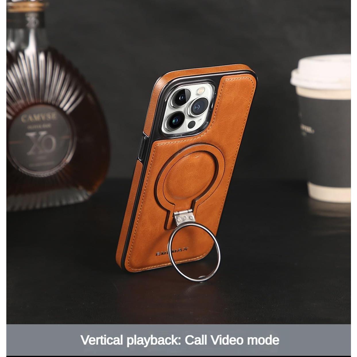 Funda de Cuero Premium Rotroyce para iPhone 13 Pro Max - Marrón