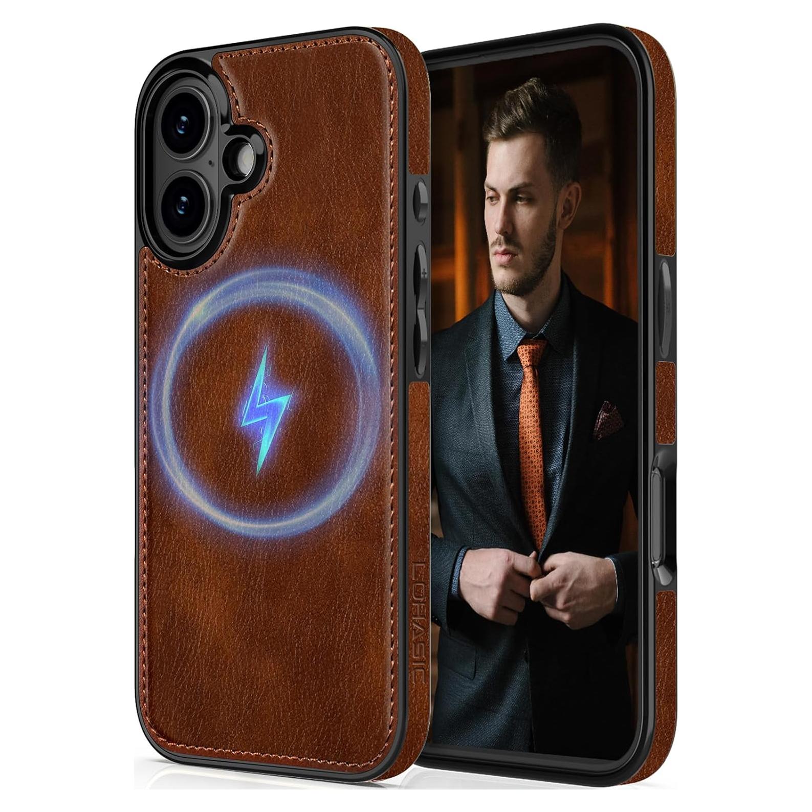 Funda de Cuero PU LOHASIC para iPhone 17 Magnética Marrón