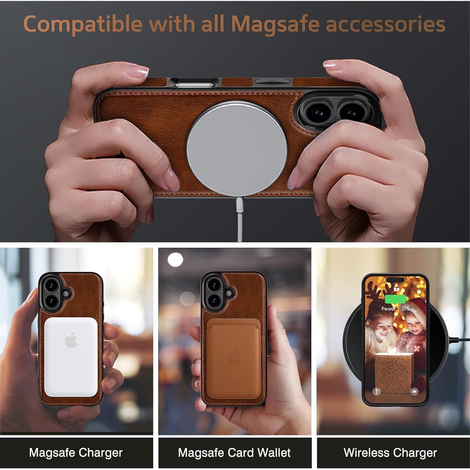 Funda de Cuero PU LOHASIC para iPhone 17 Magnética Marrón