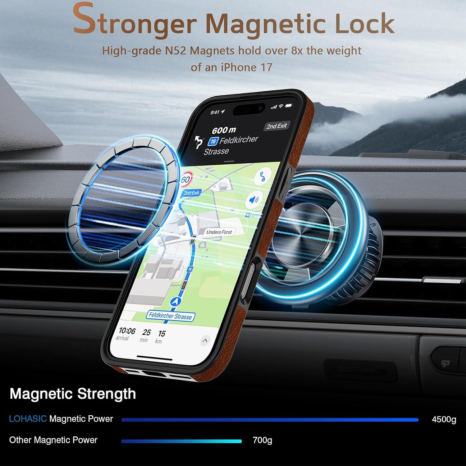 Funda de Cuero PU LOHASIC para iPhone 17 Magnética Marrón