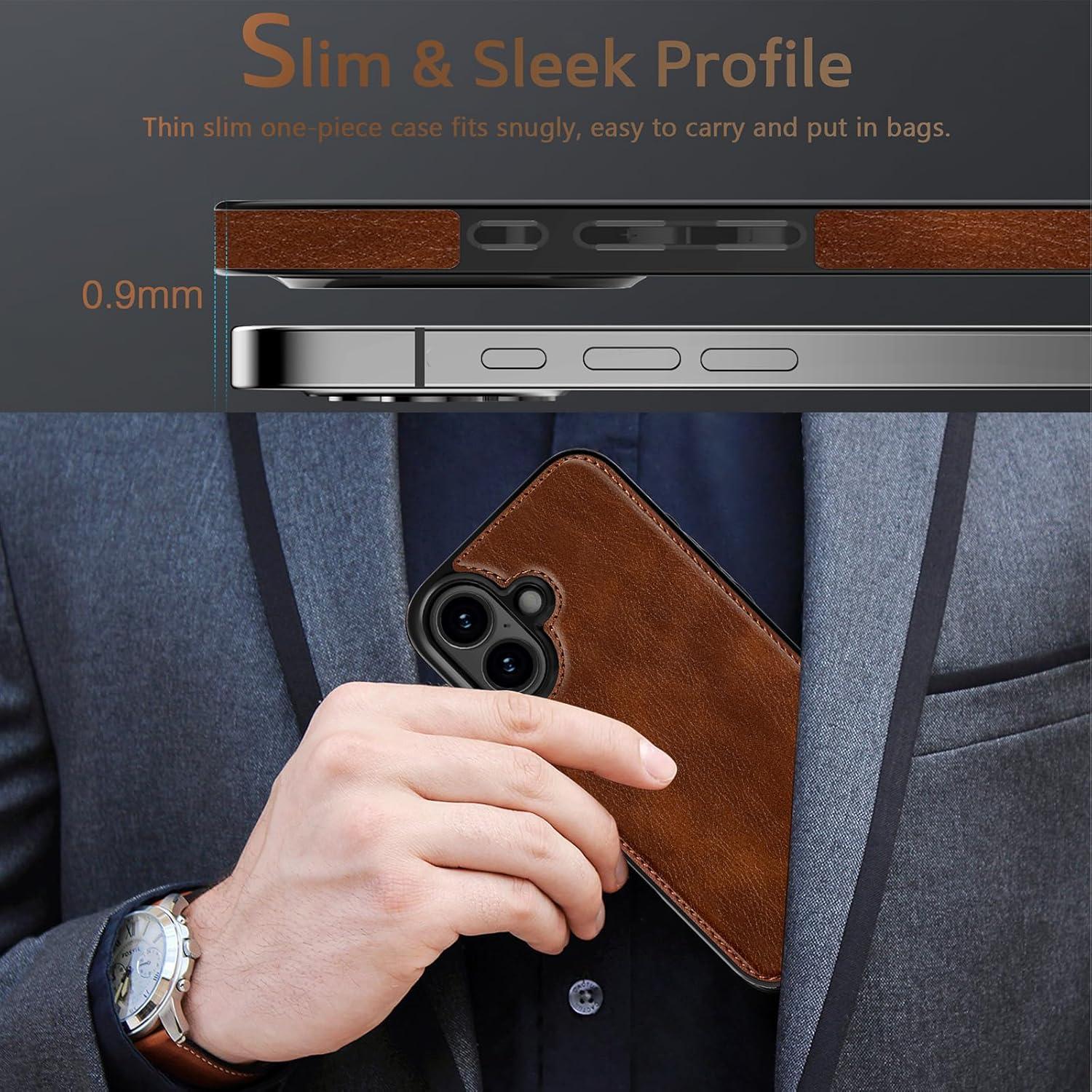 Funda de Cuero PU LOHASIC para iPhone 17 Magnética Marrón