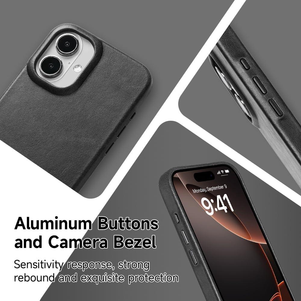 Funda de cuero LUCKYCOIN para iPhone 16 - MagSafe, Negro