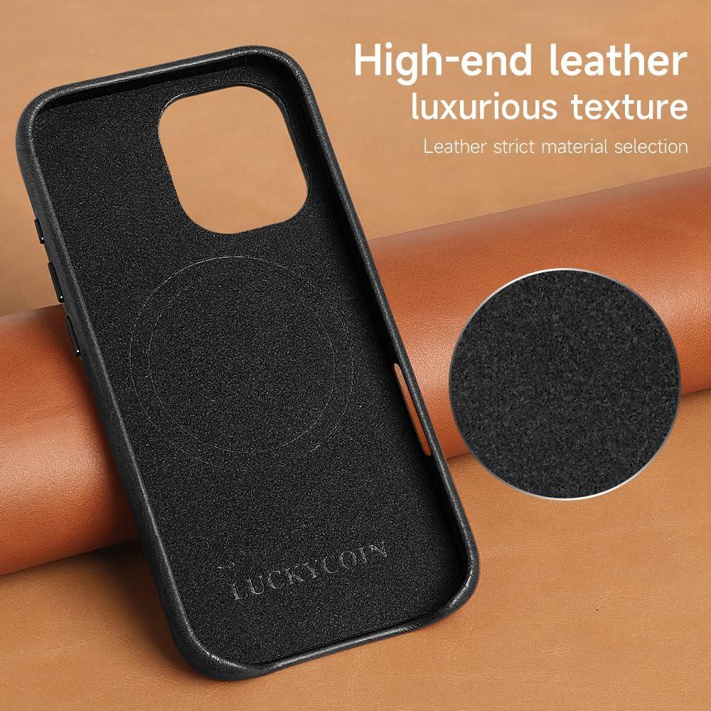 Funda de cuero LUCKYCOIN para iPhone 16 - MagSafe, Negro