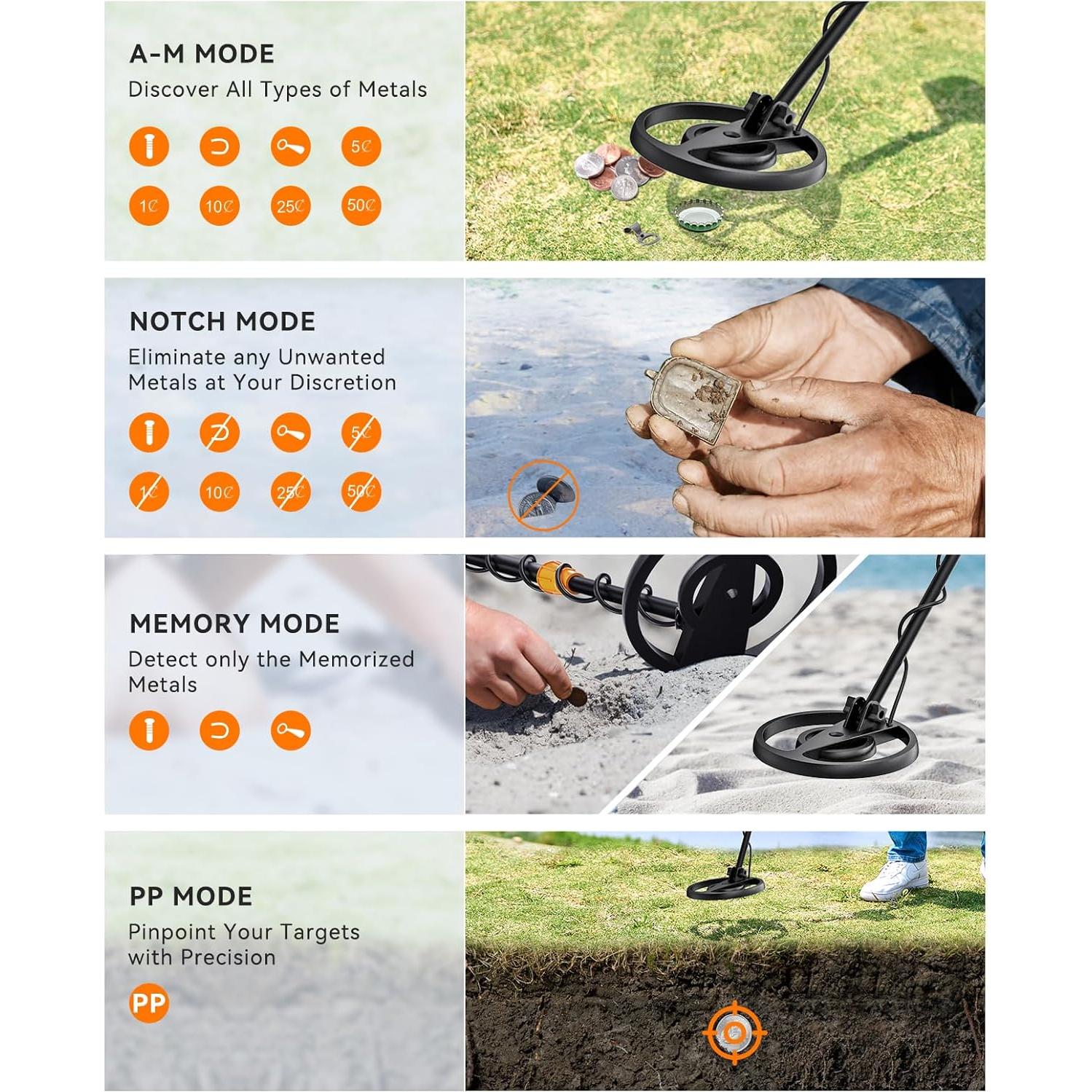 Detector de Metales SUNPOW MD13 Impermeable 8" LCD Ajustable