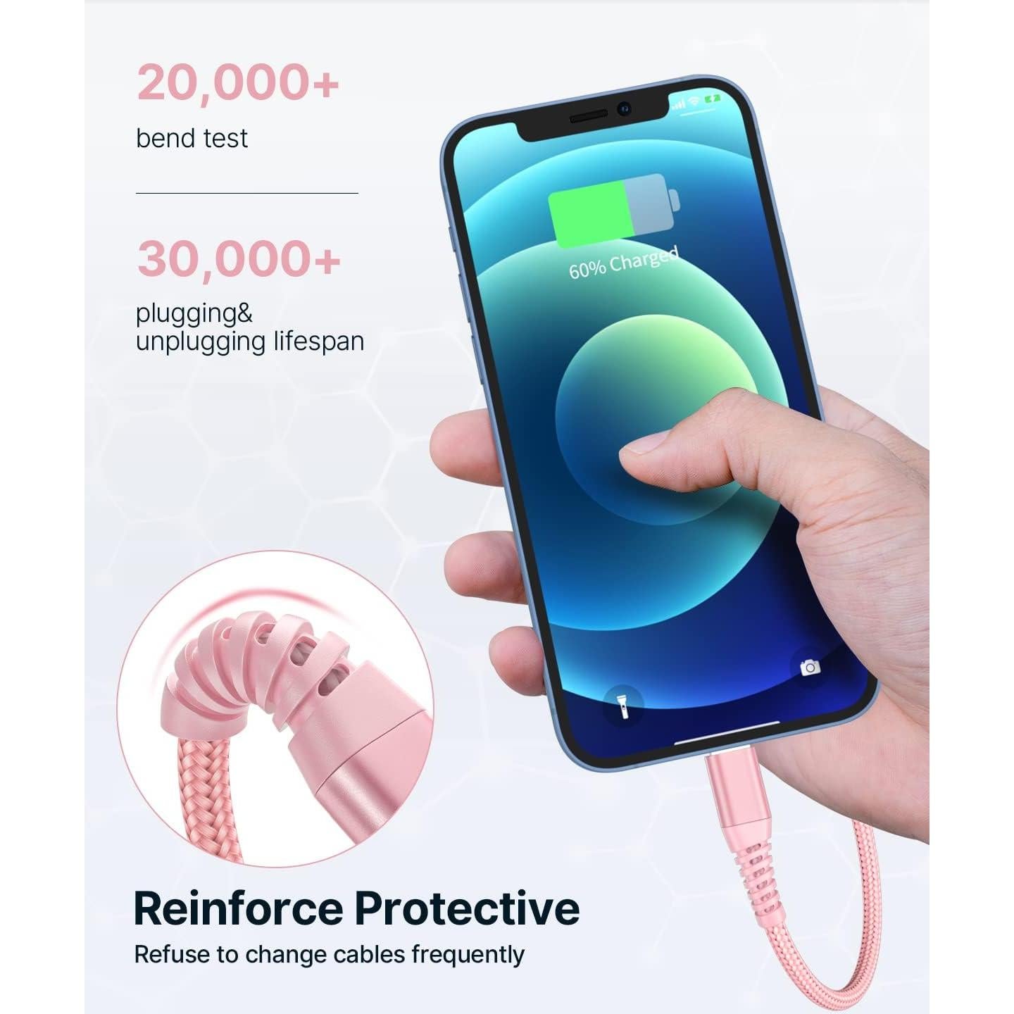 Cargador Aioneus 2Pack 6 pies USB a Lightning Rosa