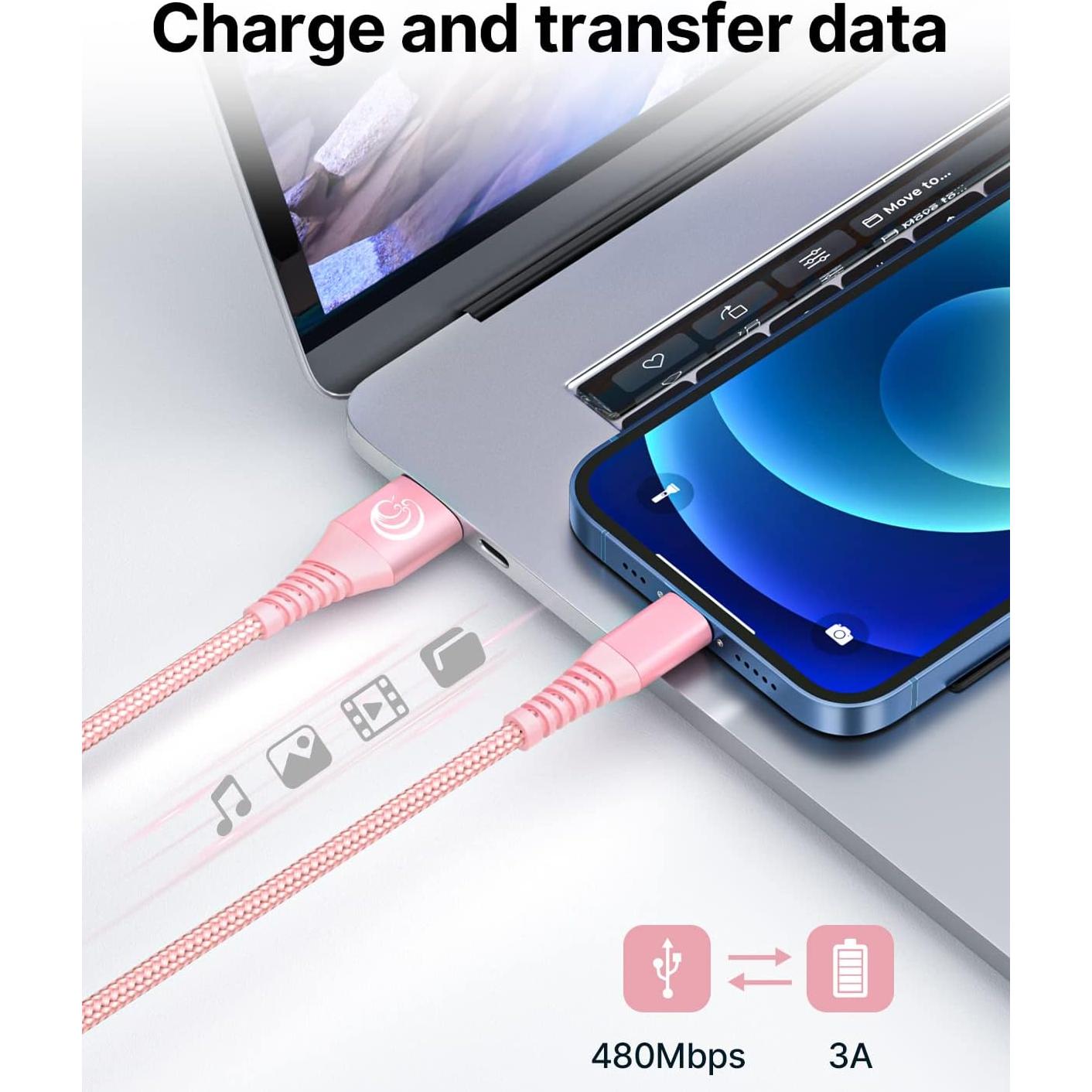 Cargador Aioneus 2Pack 6 pies USB a Lightning Rosa