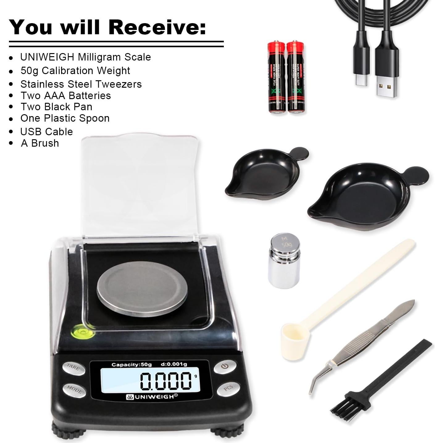 Báscula Digital de Miligramos UNIWEIGH 50g Precisa 0.001g