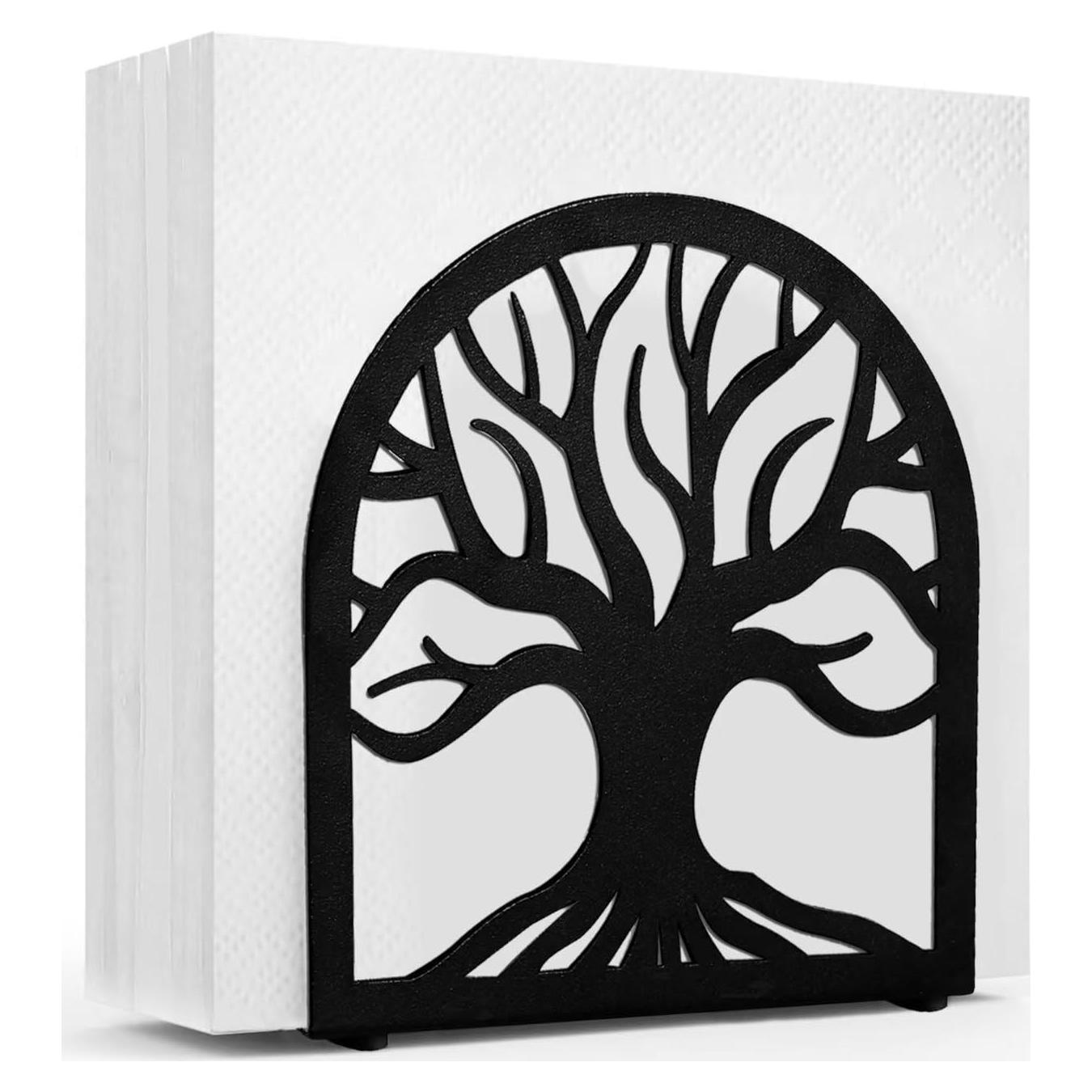 Porta Servilletas de Metal Negro Árbol de la Vida HAYLILUYOO