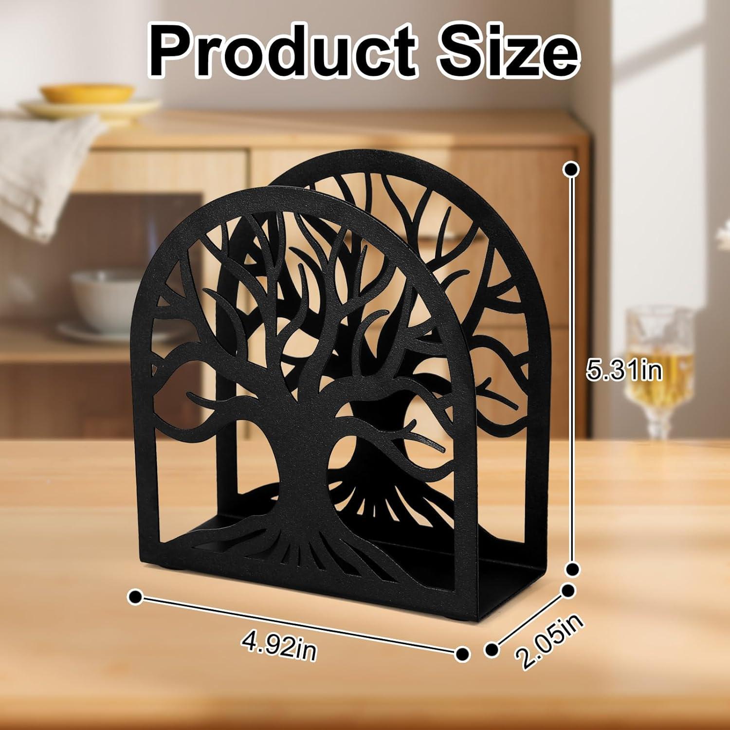 Porta Servilletas de Metal Negro Árbol de la Vida HAYLILUYOO