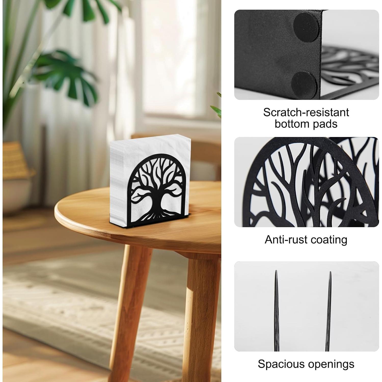 Porta Servilletas de Metal Negro Árbol de la Vida HAYLILUYOO