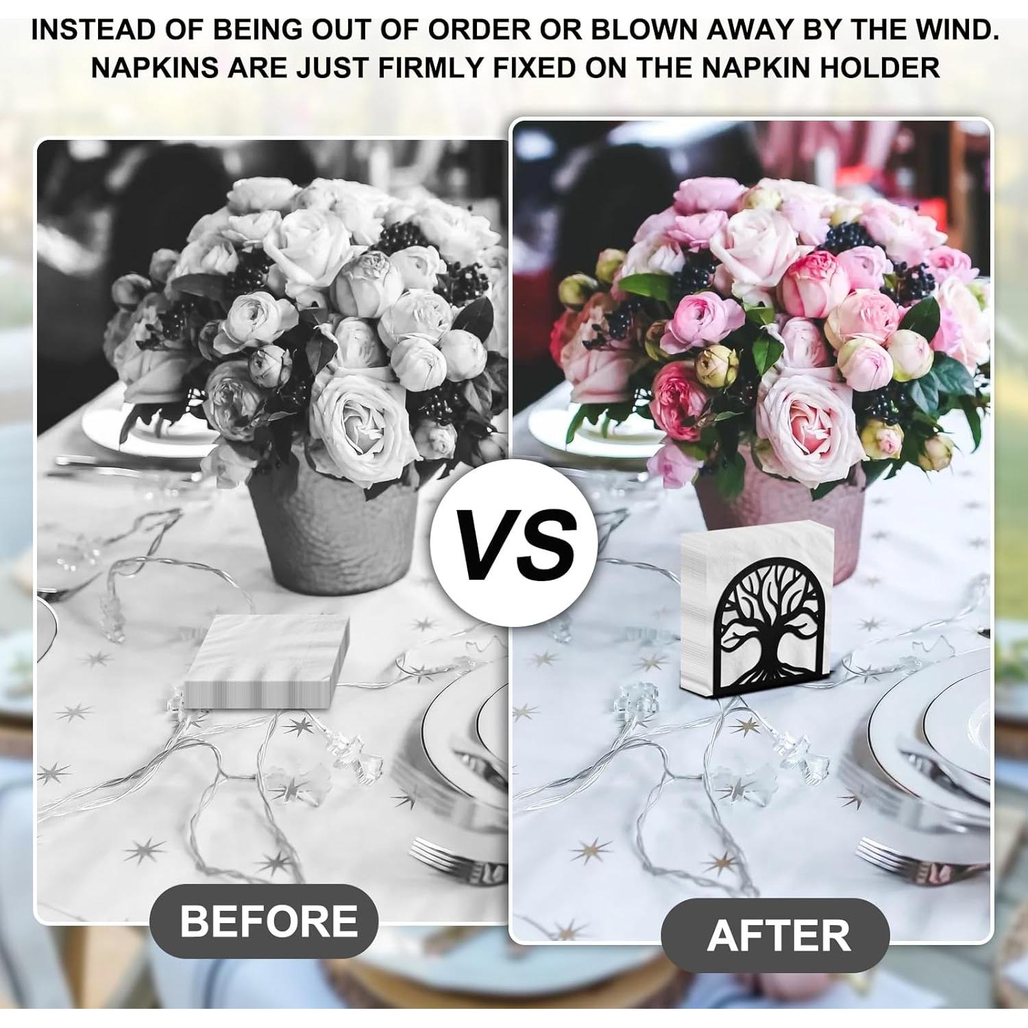 Porta Servilletas de Metal Negro Árbol de la Vida HAYLILUYOO