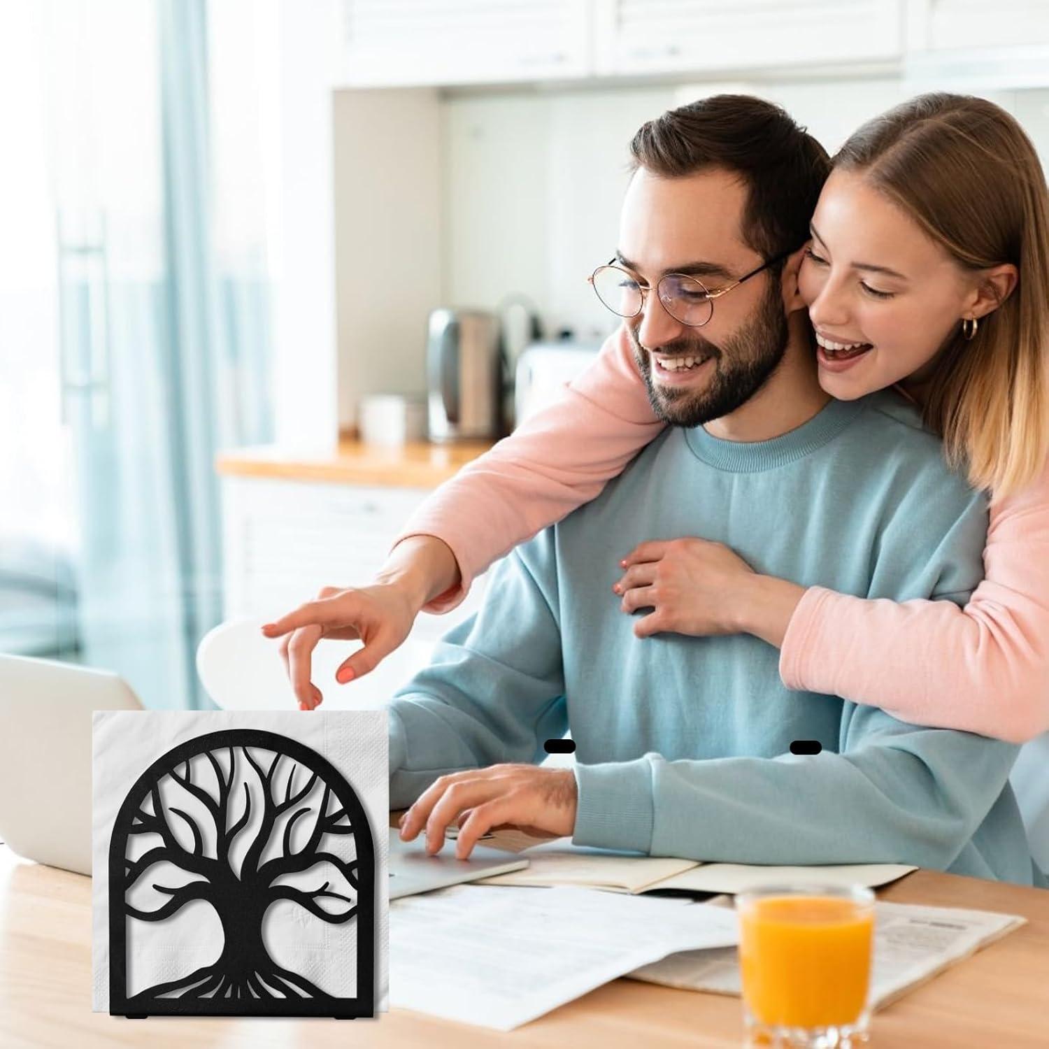 Porta Servilletas de Metal Negro Árbol de la Vida HAYLILUYOO