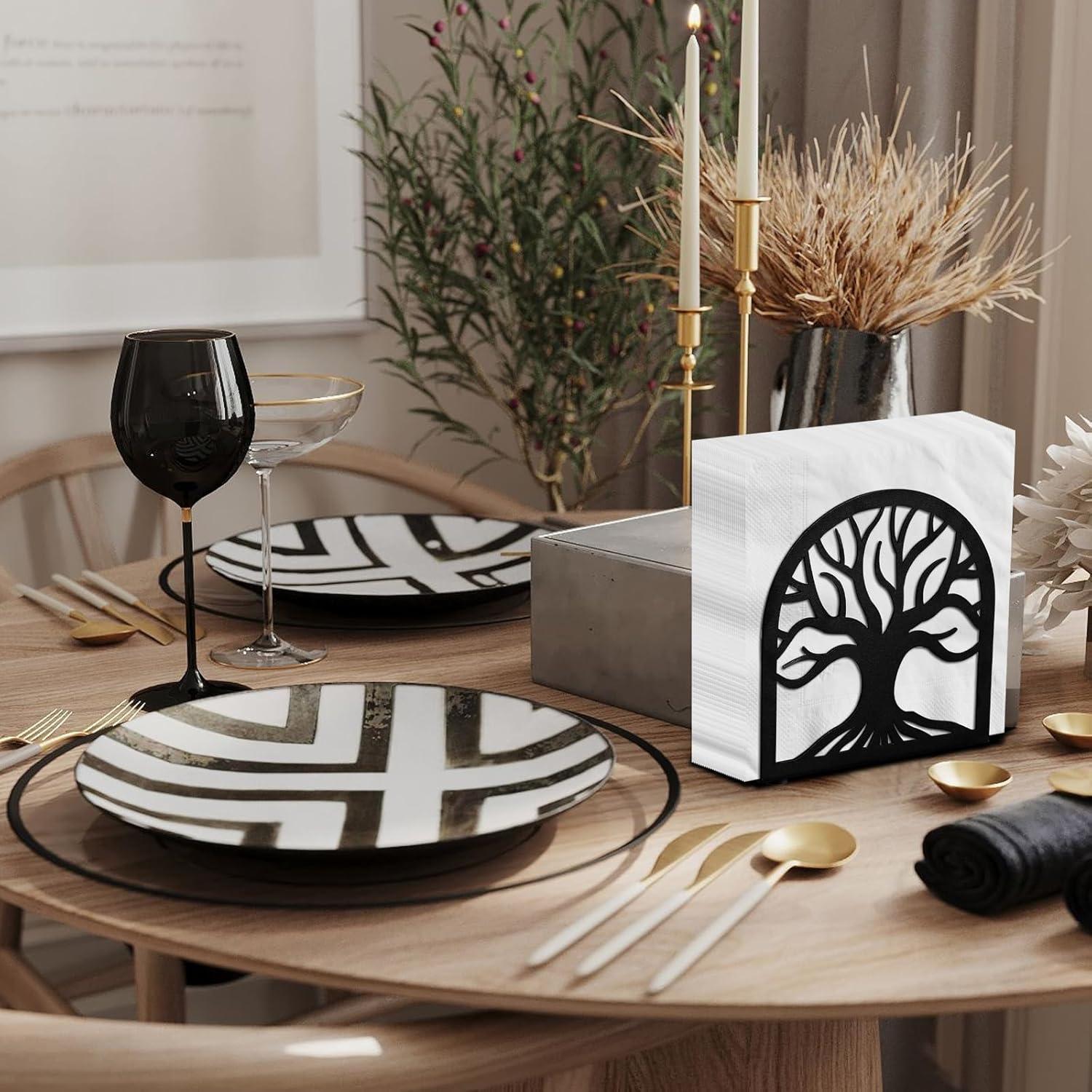 Porta Servilletas de Metal Negro Árbol de la Vida HAYLILUYOO