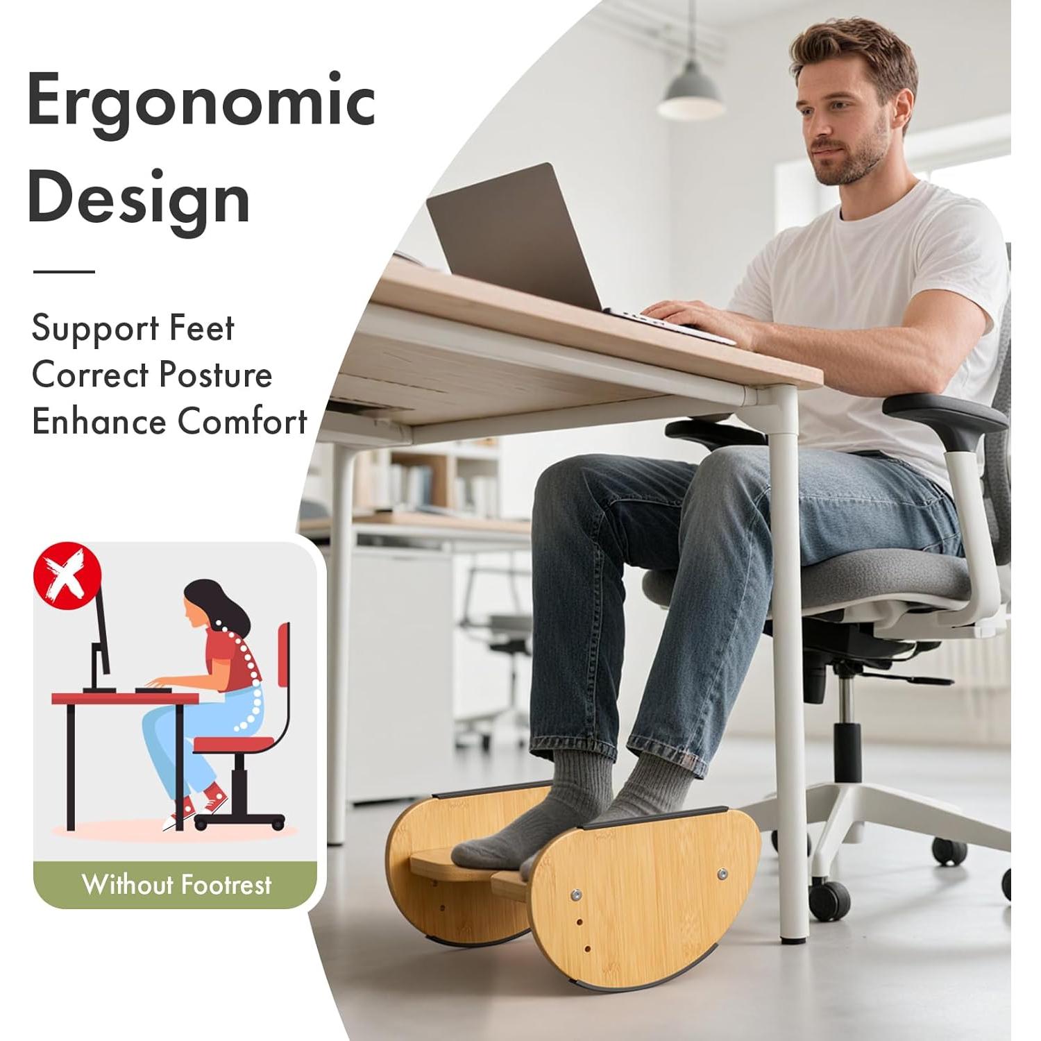 Reposapiés ergonómico de bambú Amazer 2 en 1 ajustable