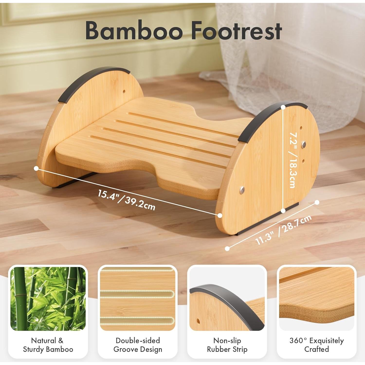 Reposapiés ergonómico de bambú Amazer 2 en 1 ajustable