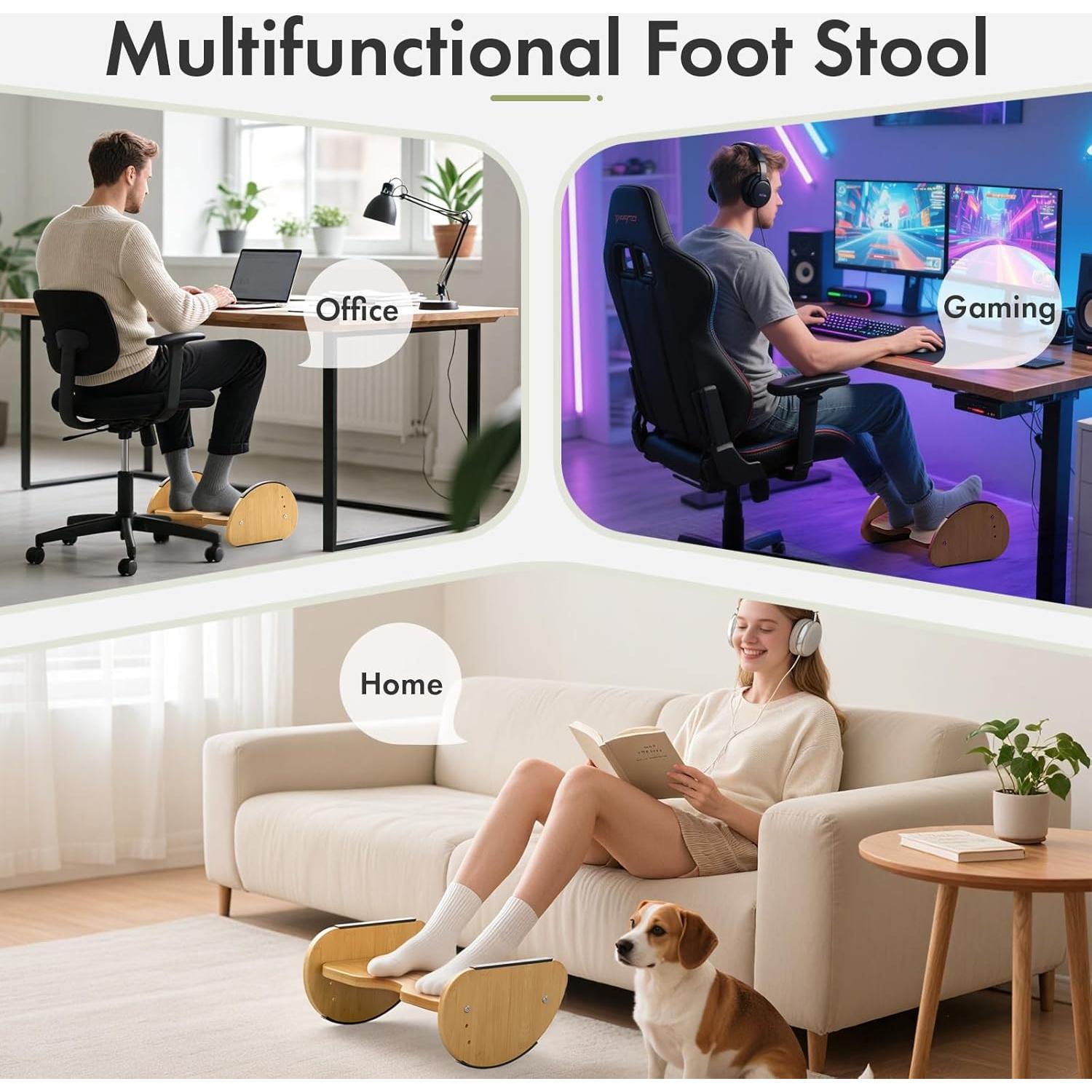 Reposapiés ergonómico de bambú Amazer 2 en 1 ajustable