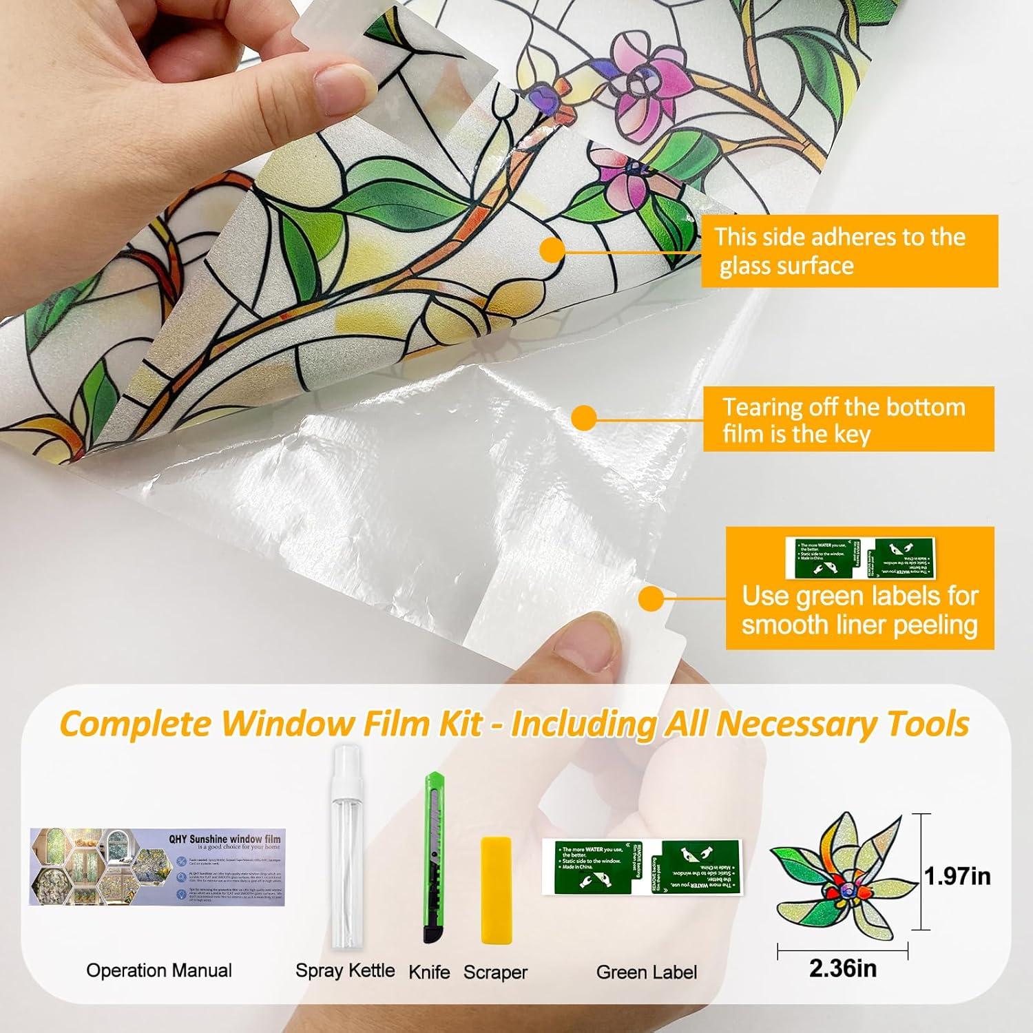 Película de Privacidad QHYsunshine 44.5x199.4 cm Vine Esmerilado