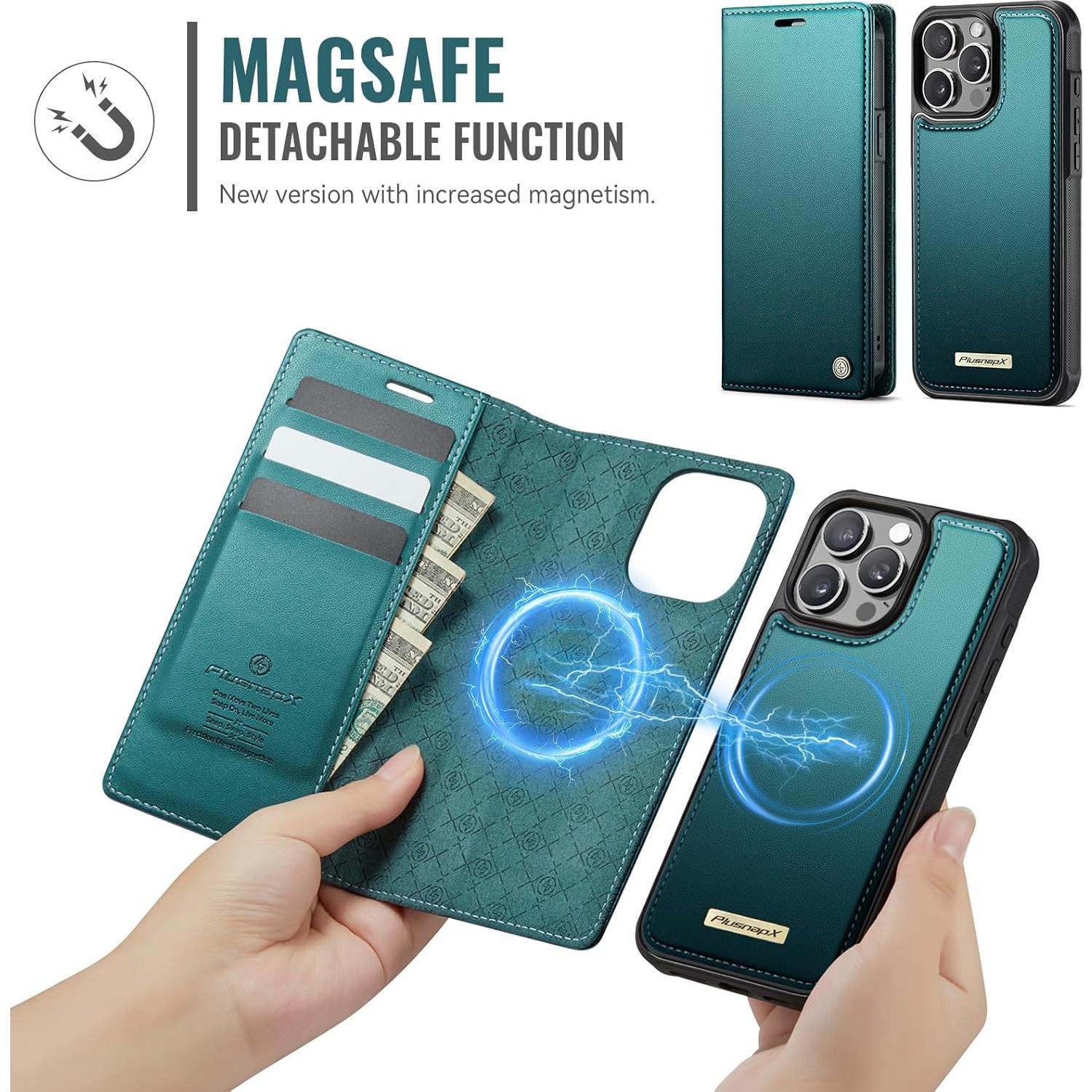 Funda Cartera PlusnapX para iPhone 15 Pro Max 6.7" Verdeazul