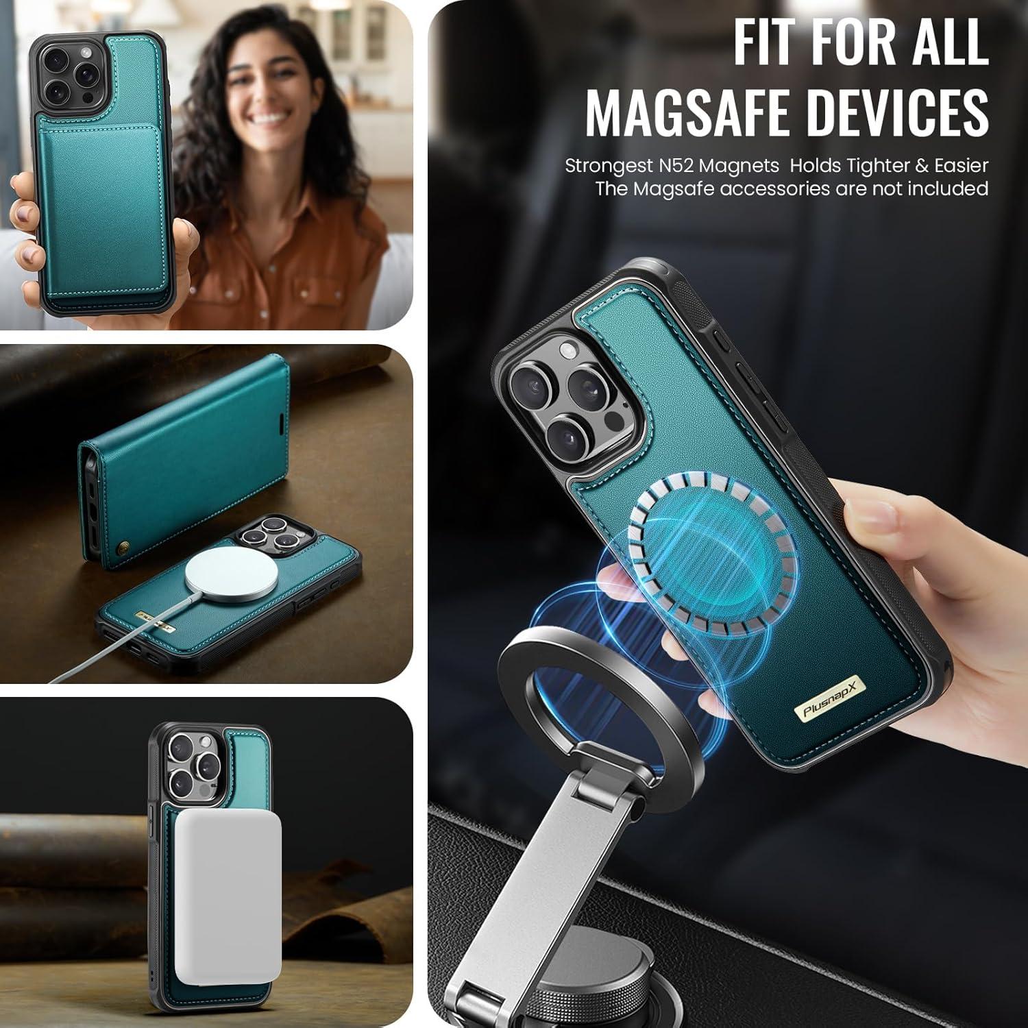 Funda Cartera PlusnapX para iPhone 15 Pro Max 6.7" Verdeazul