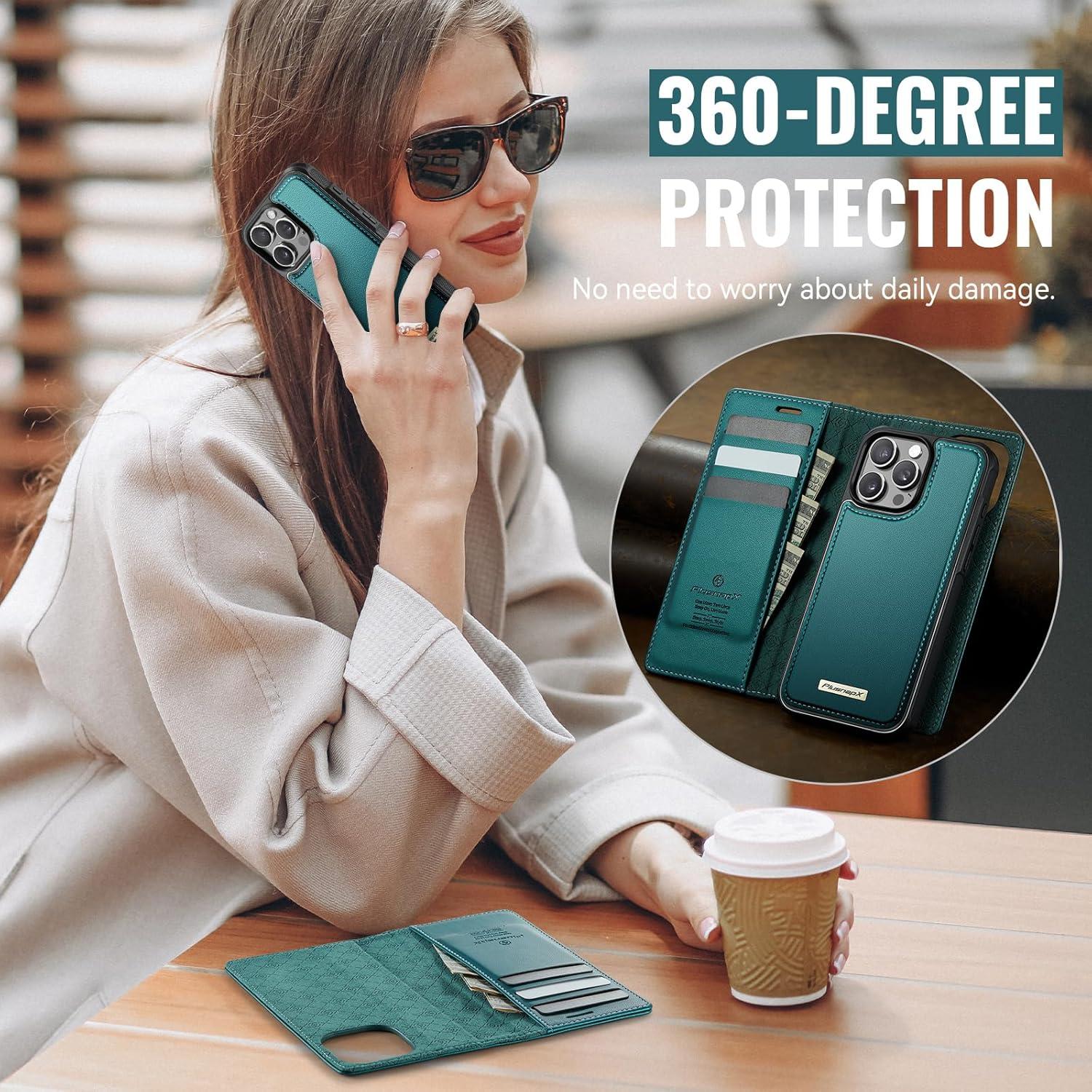 Funda Cartera PlusnapX para iPhone 15 Pro Max 6.7" Verdeazul