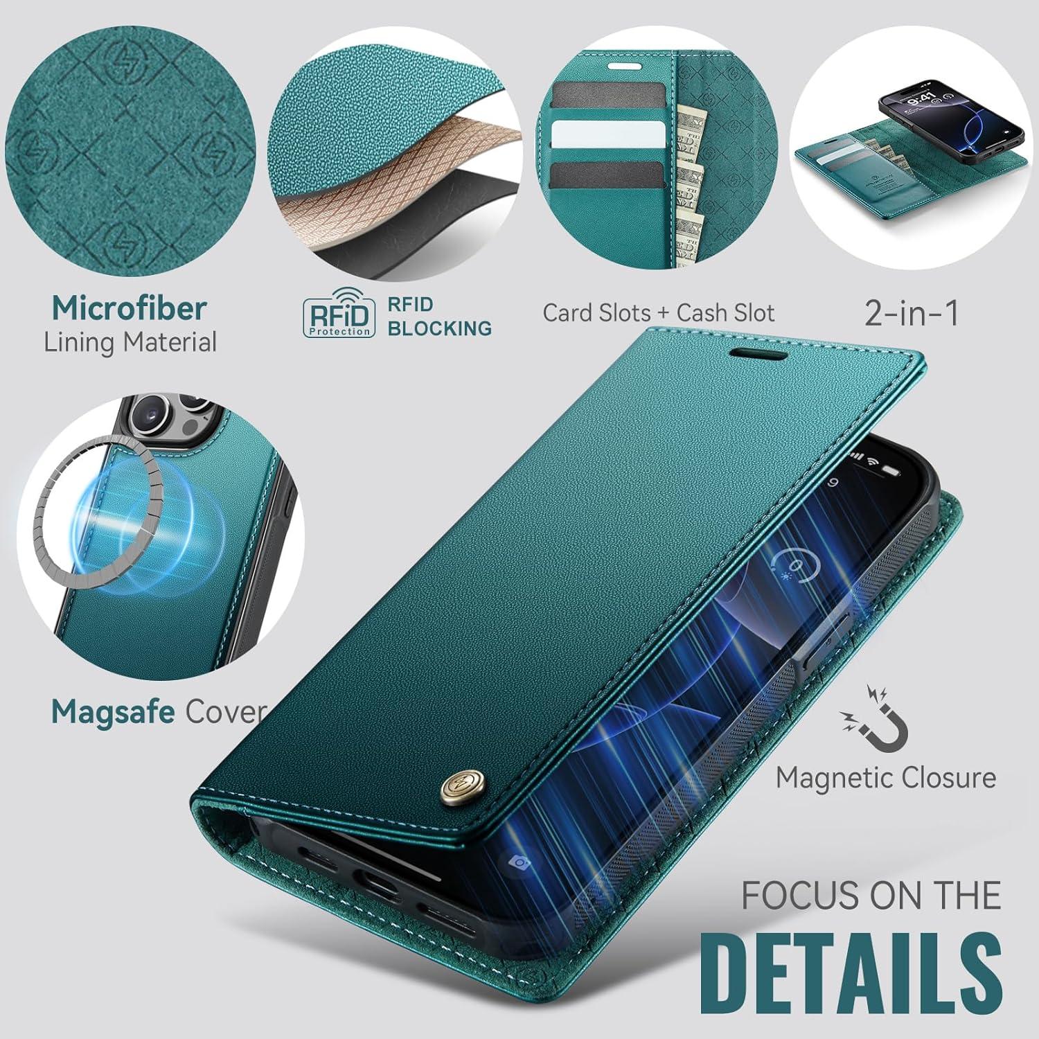 Funda Cartera PlusnapX para iPhone 15 Pro Max 6.7" Verdeazul