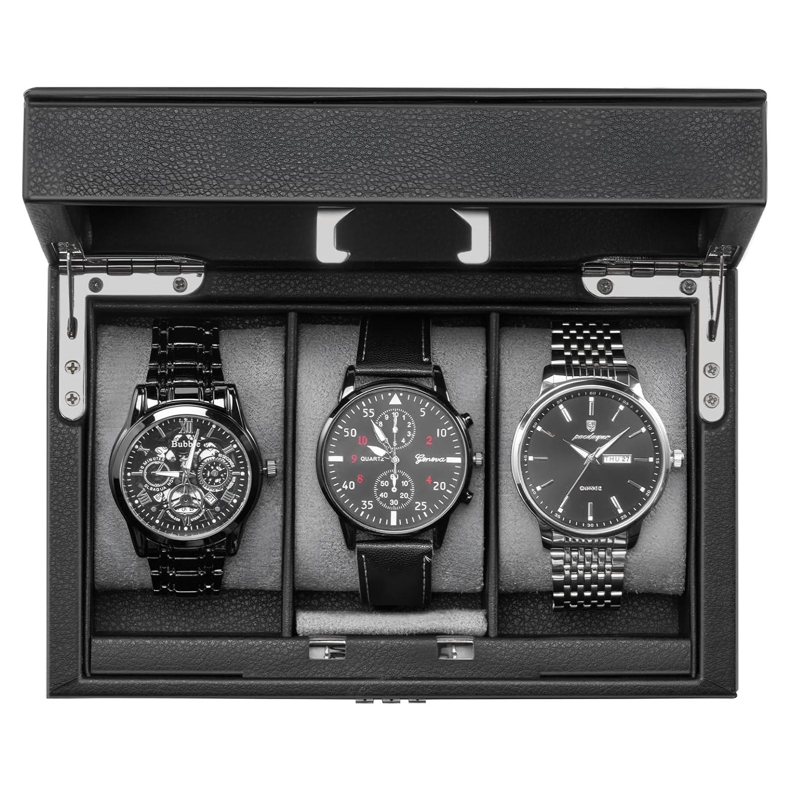 Caja de Relojes ProCase con Cerradura y 3 Compartimentos - Negro