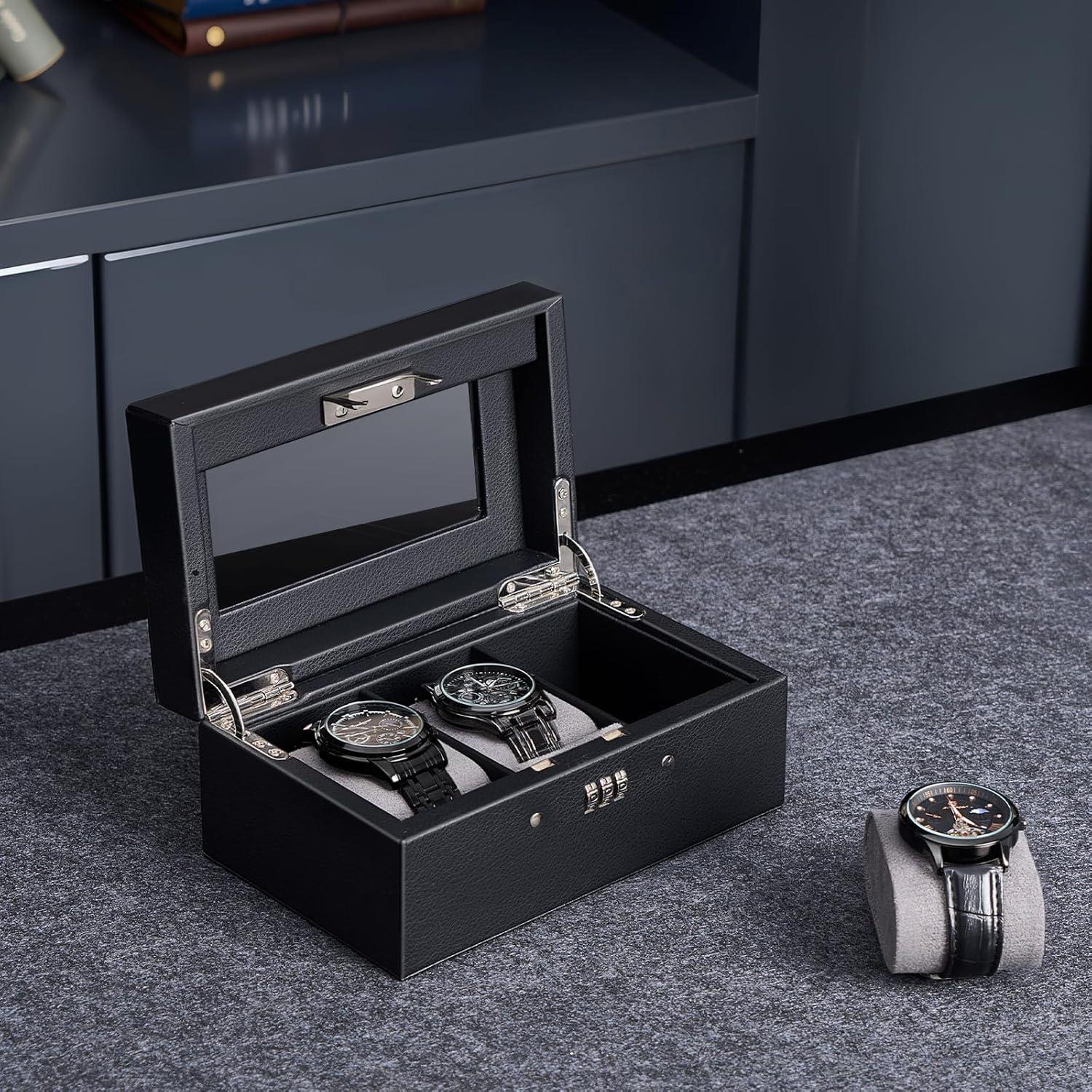 Caja de Relojes ProCase con Cerradura y 3 Compartimentos - Negro